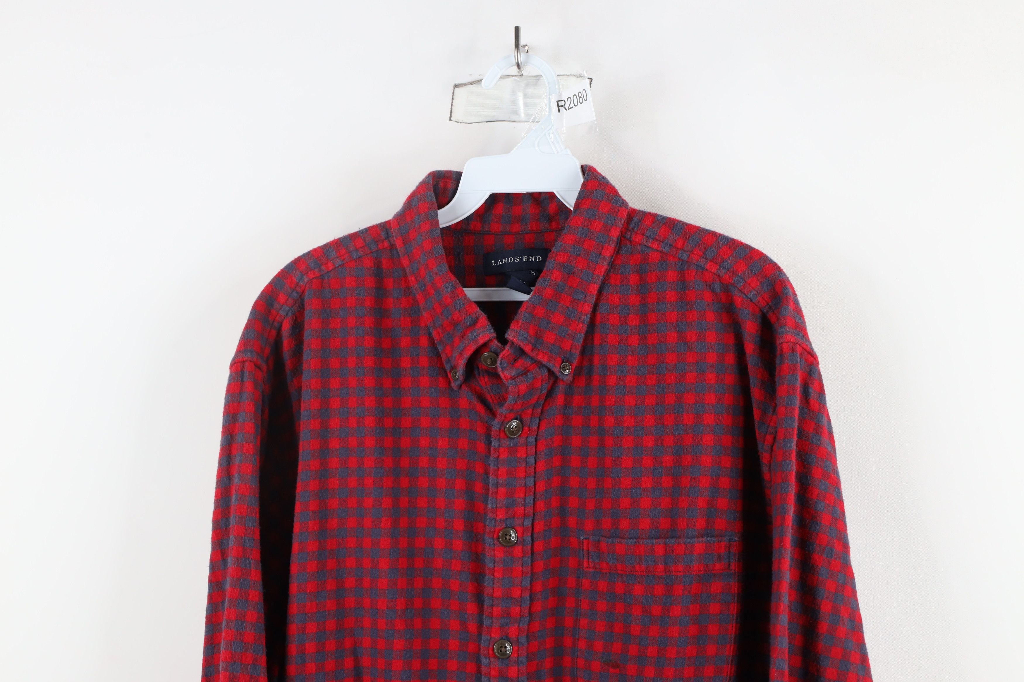 Lands' End × Vintage Lands End Flannel Collared Button Down Shirt Red Size US XL / EU 56 / 4 - 2 Thumbnail