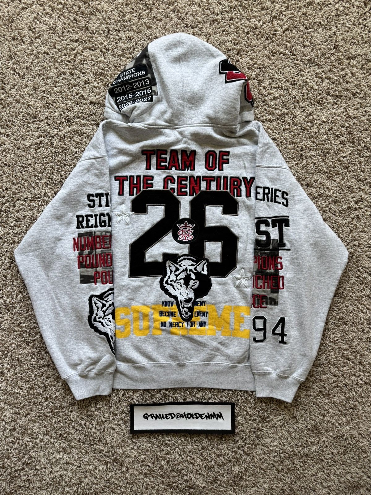 Supreme Warriors Appliqué Zip Up Hooded Sweatshirt Ash Grey Size US L / EU 52-54 / 3 - 13 Thumbnail
