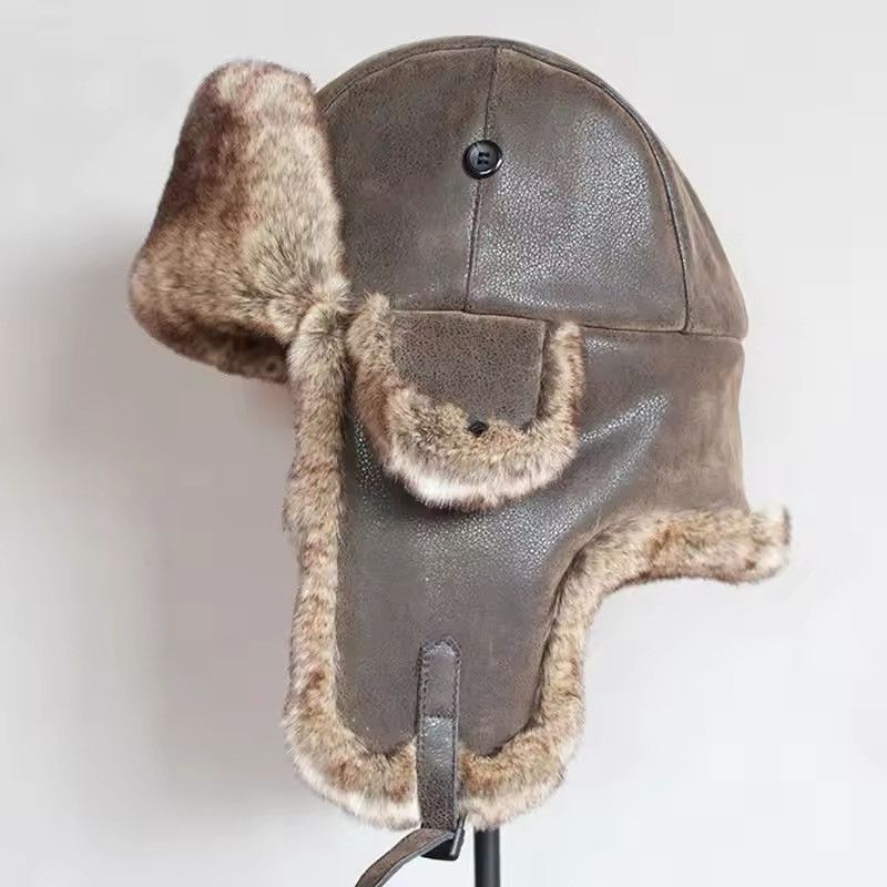 Japanese Brand PU Leather Winter Bomber Hat Size M Size ONE SIZE - 2 Thumbnail