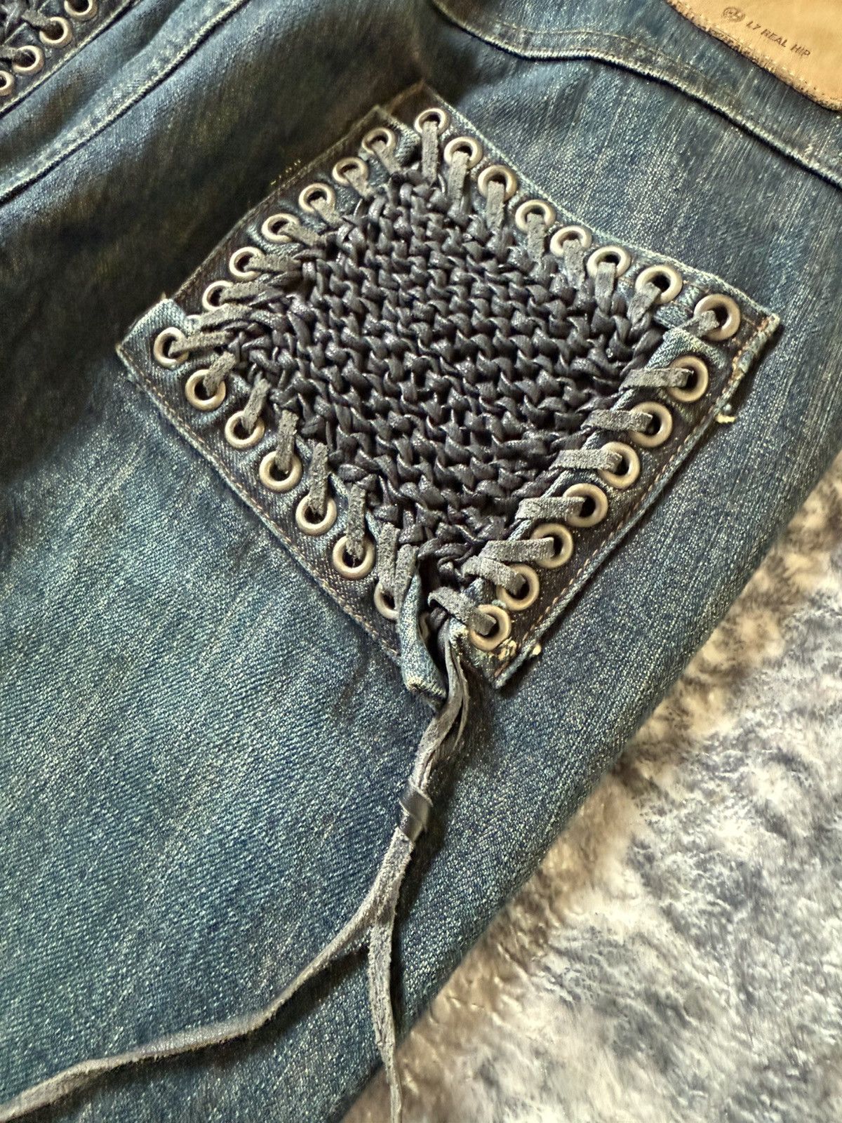 L7 Real Hip L7 Real Hip Leather Lace-up Braided Pocket Flared Jeans Size US 32 / EU 48 - 16 Thumbnail