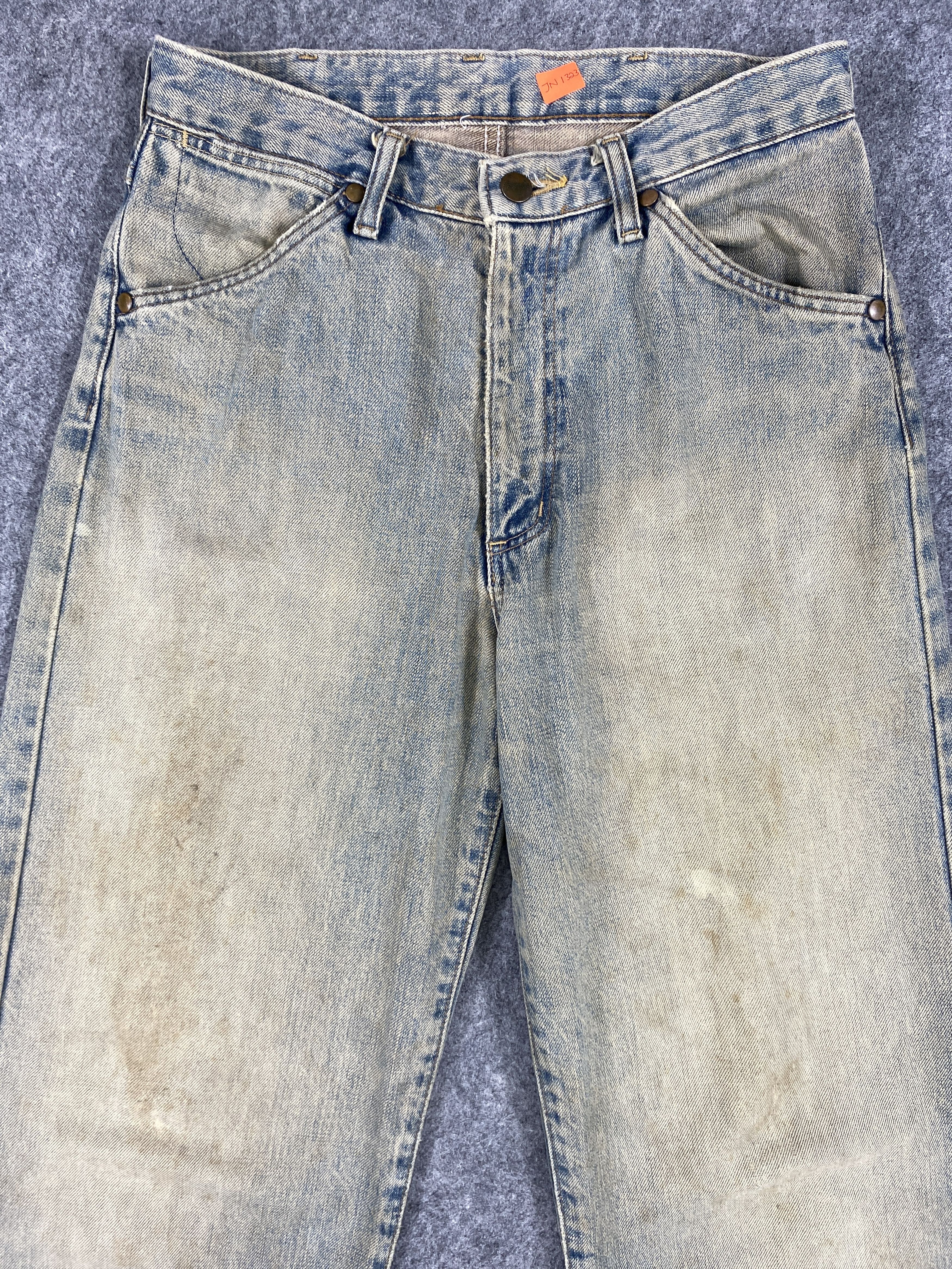 Japanese Brand Redline Dirty Used Blue Vintage Wrangler 28x30 Denim -JN1323 Size US 28 / EU 44 - 3 Thumbnail