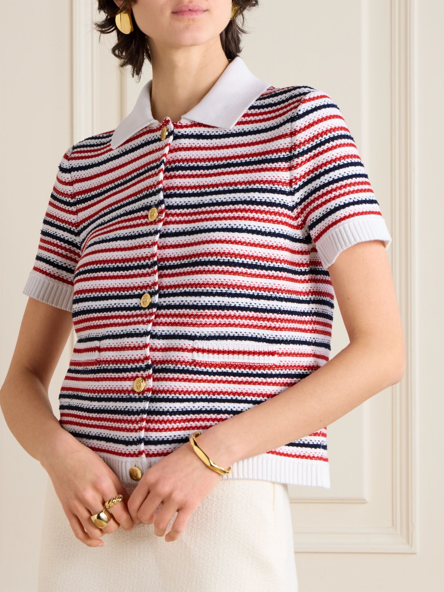 Gucci o1B3y1r0426 Fine Wool Polo Top Shirt in Multicolor Size M / US 6-8 / IT 42-44 - 3 Thumbnail