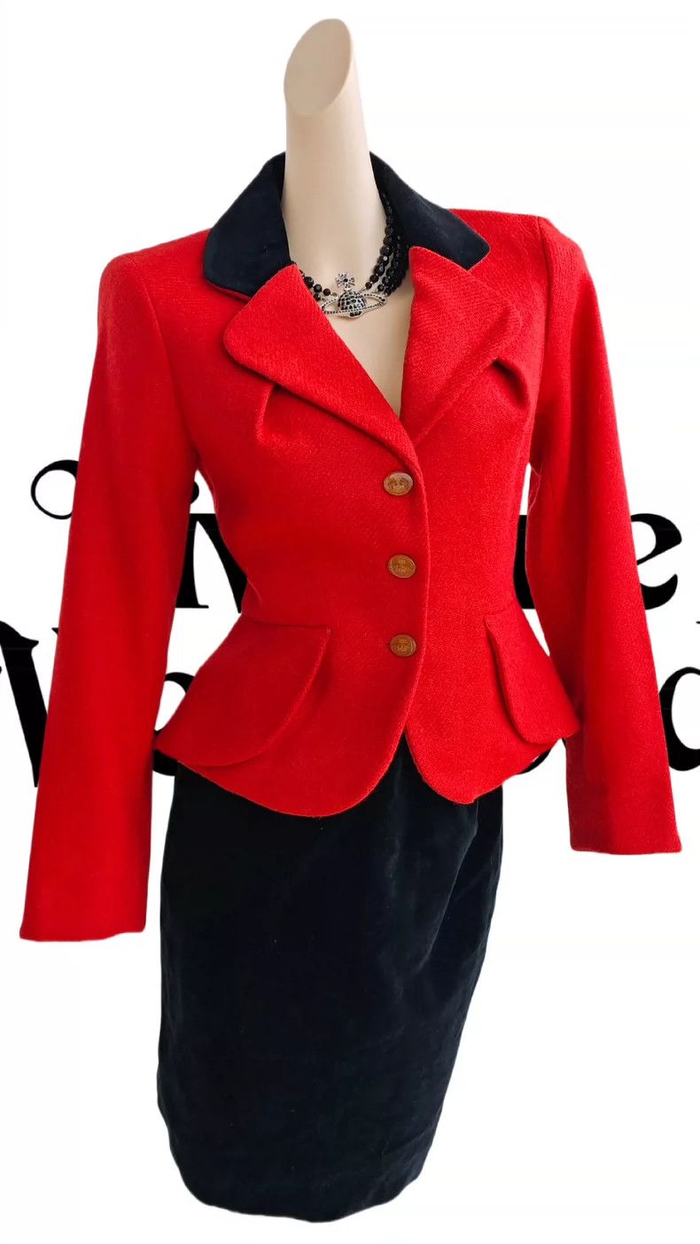 Vivienne Westwood Vivienne Westwood Black velvet patchwork red three button Size M / US 6-8 / IT 42-44 - 2 Thumbnail