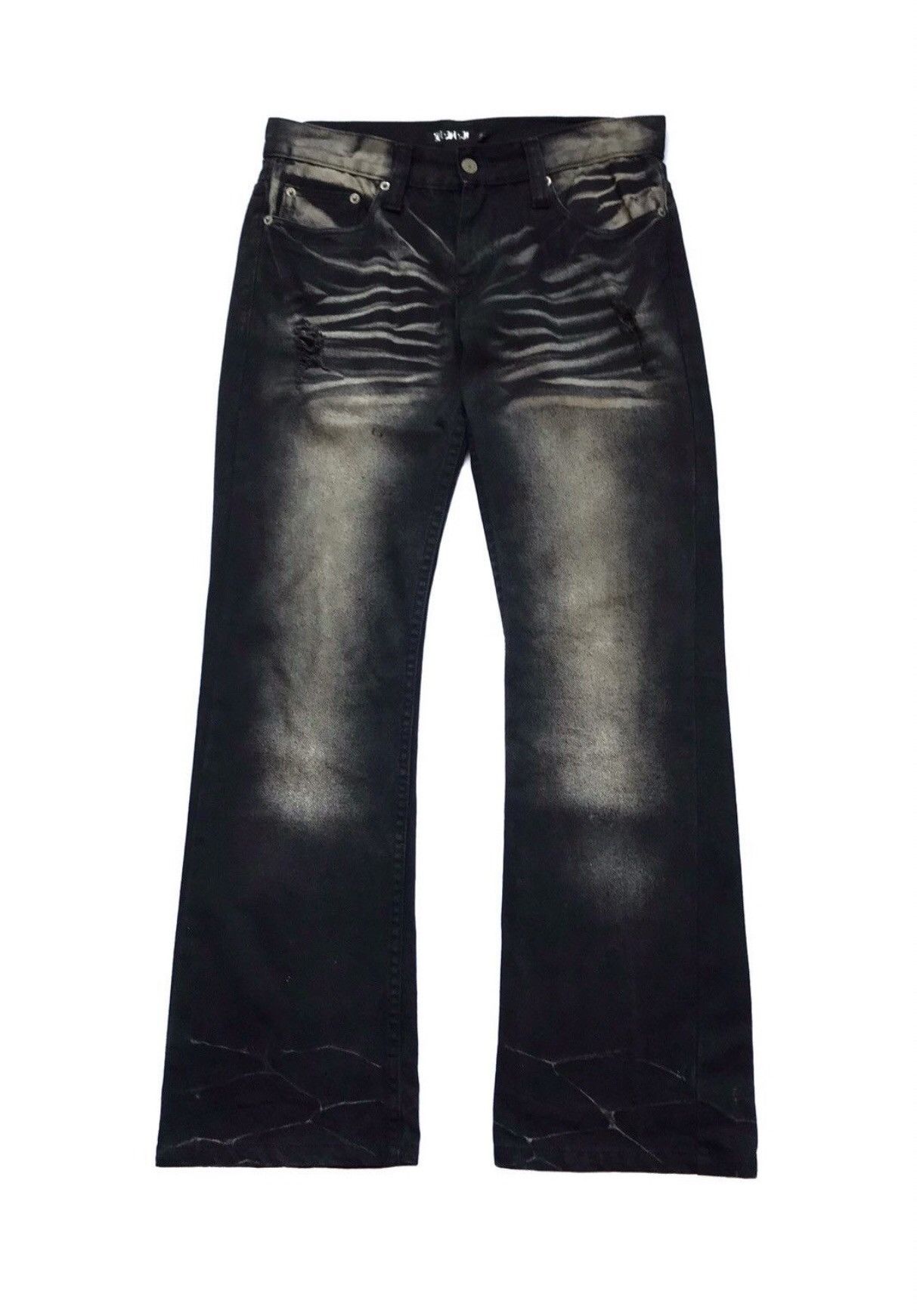 Image of Avant Garde x Beauty Beast K.u.i Distressed Bleach Flare Trouser Pants in Black, Men's (Size 31)