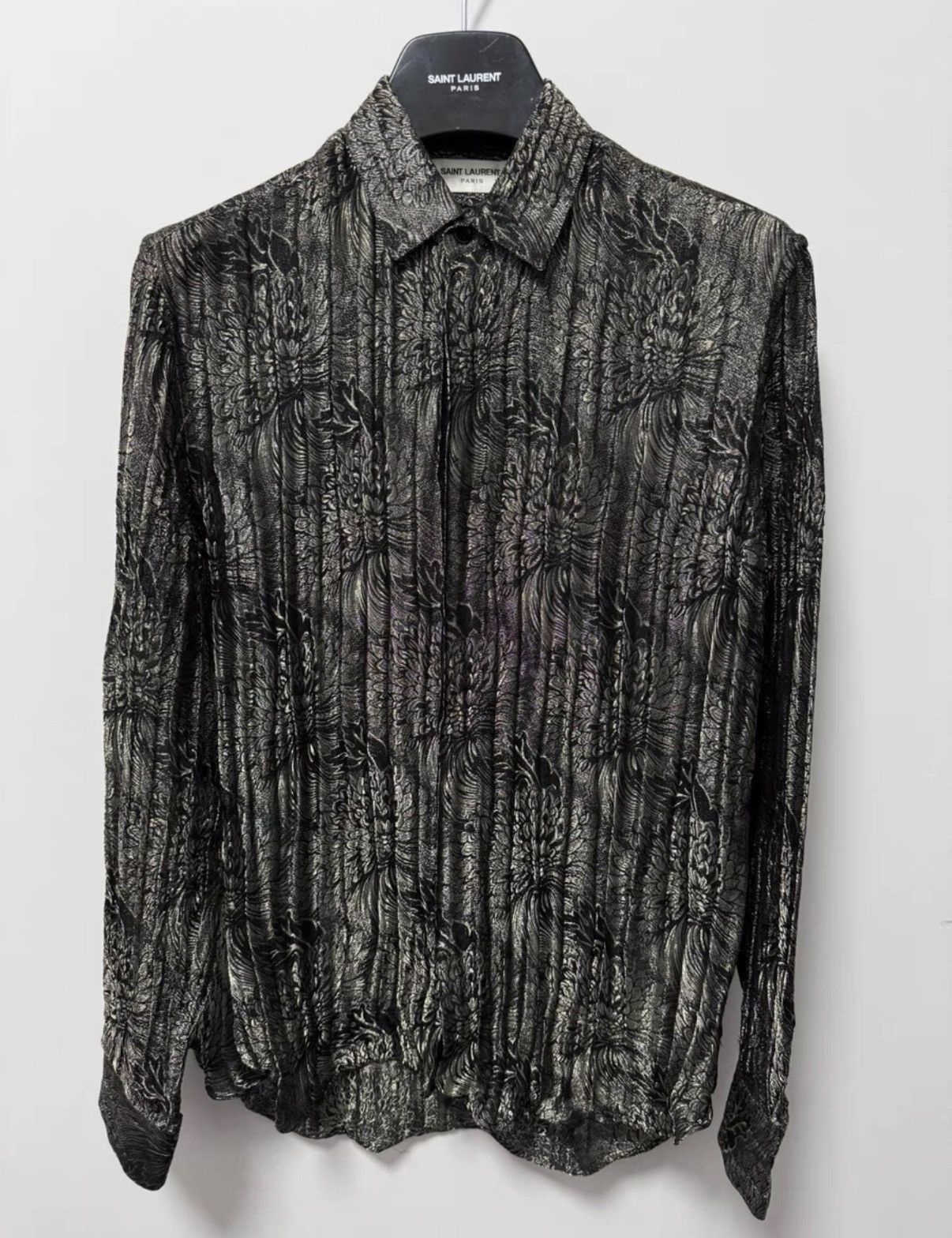 Saint Laurent Paris Saint Laurent 18FW Black/Gold Silk Embroidered Floral Shirt Size US L / EU 52-54 / 3 - 1 Thumbnail