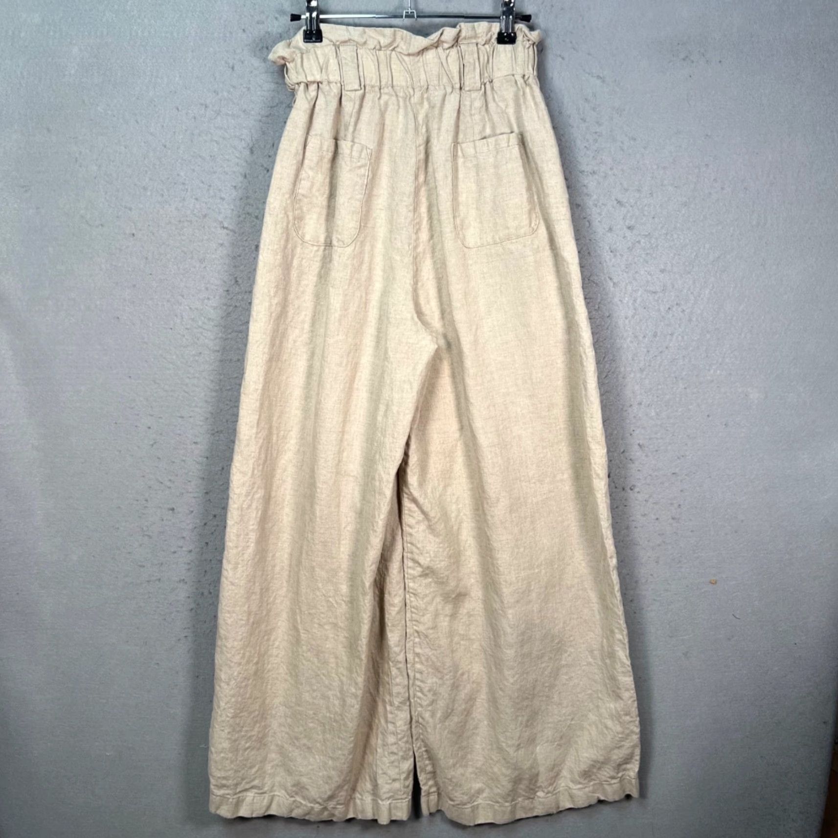 Vintage SiestaParis Womens XS High-Waisted Wide-Leg Linen Pants Beige Size 26" / US 2 / IT 38 - 2 Thumbnail