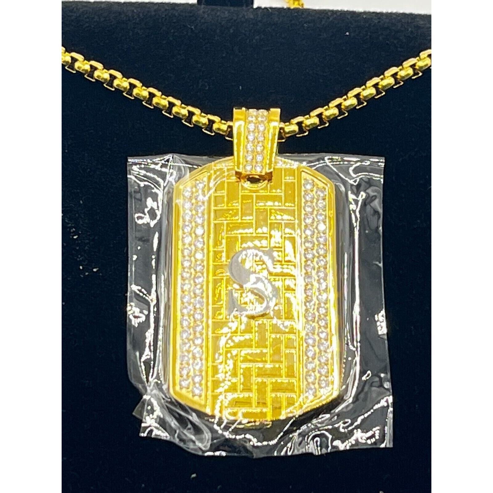 The Unbranded Brand Stainless Steel Dog Tag Initial Pendant, CZ Necklace 24" Size ONE SIZE - 1 Thumbnail