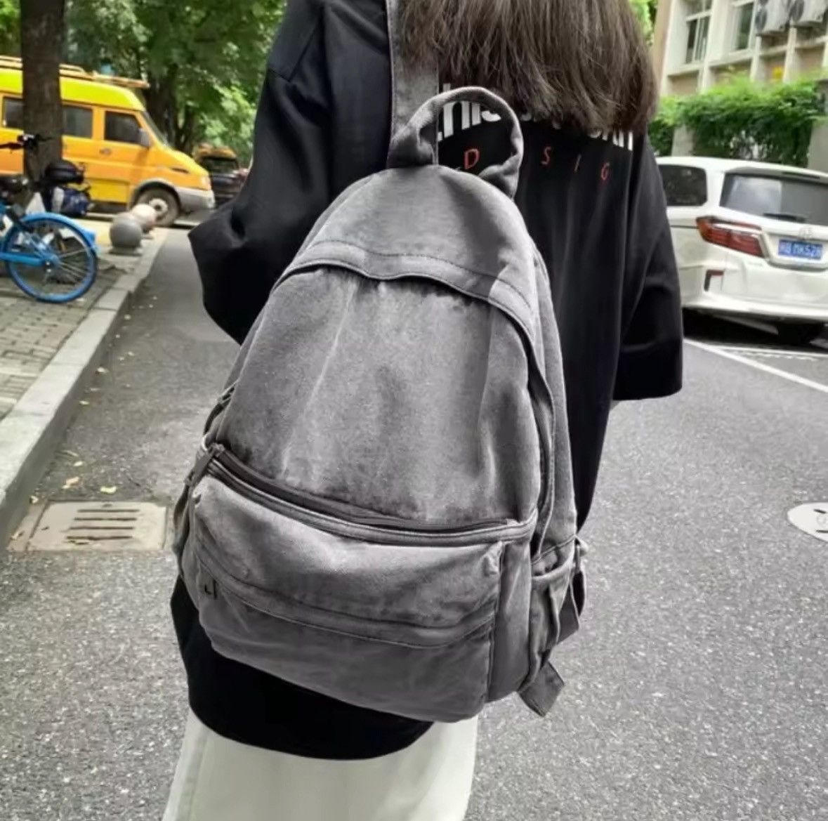 Japanese Brand New Gray Denim Backpack Women's Leisure Travel Outing Size ONE SIZE - 2 Thumbnail