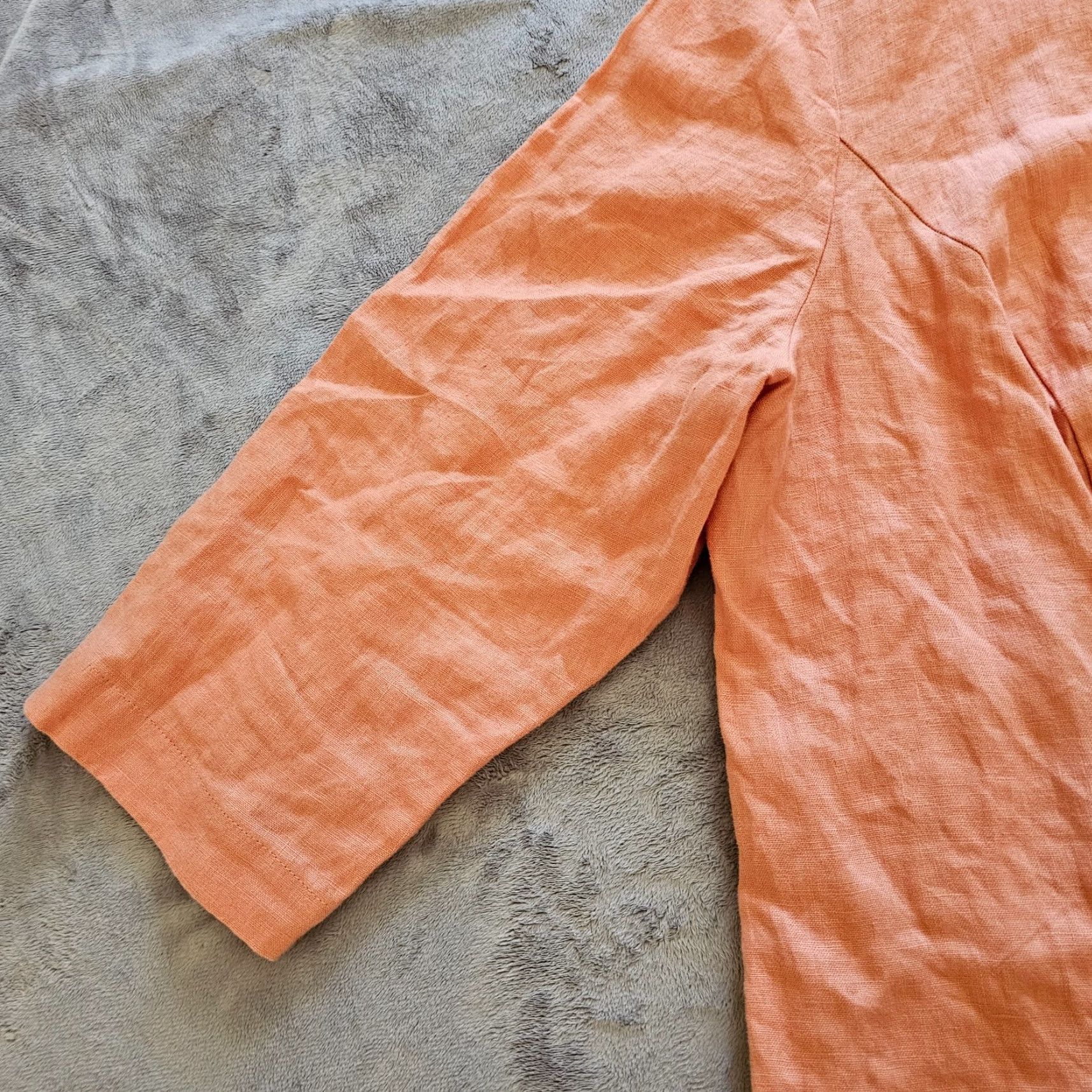 Vintage Chicos Jacket Top 3 Women XL Orange Linen Round Neck 3/4 Sleeve Button Lagenlook Size XL / US 12-14 / IT 48-50 - 4 Thumbnail