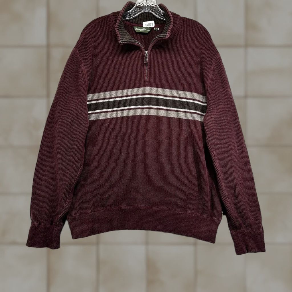 Eddie Bauer VINTAGE Eddie Bauer Sweater Shirt Mens XL Red 1/4 Zip Preppy Striped Heavyweight Ski Hiking Mens Size US XL / EU 56 / 4 - 1 Thumbnail