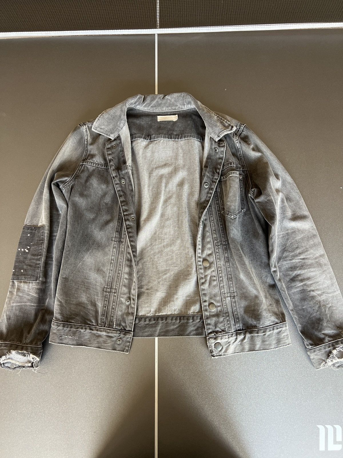 Allsaints gray distressed denim jacket