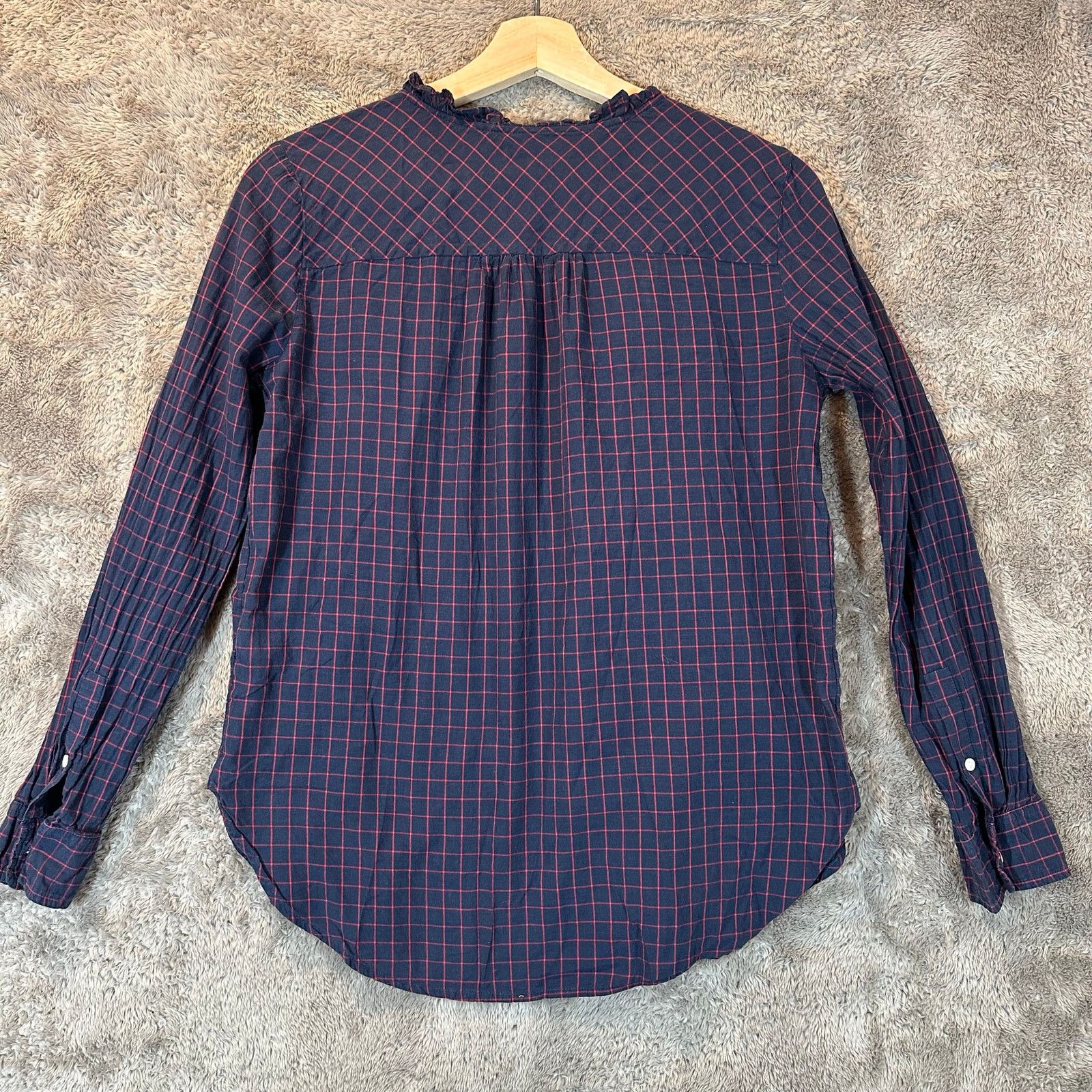 J.Crew J. Crew Blue Red Windowpane Pintuck Popover Top Shirt 0 XS Size XS / US 0-2 / IT 36-38 - 4 Thumbnail