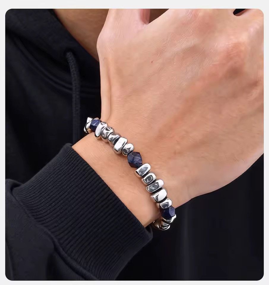 Jewelry Punk Stainless Steel Adjustable Beaded Bracelet Size ONE SIZE - 1 Thumbnail