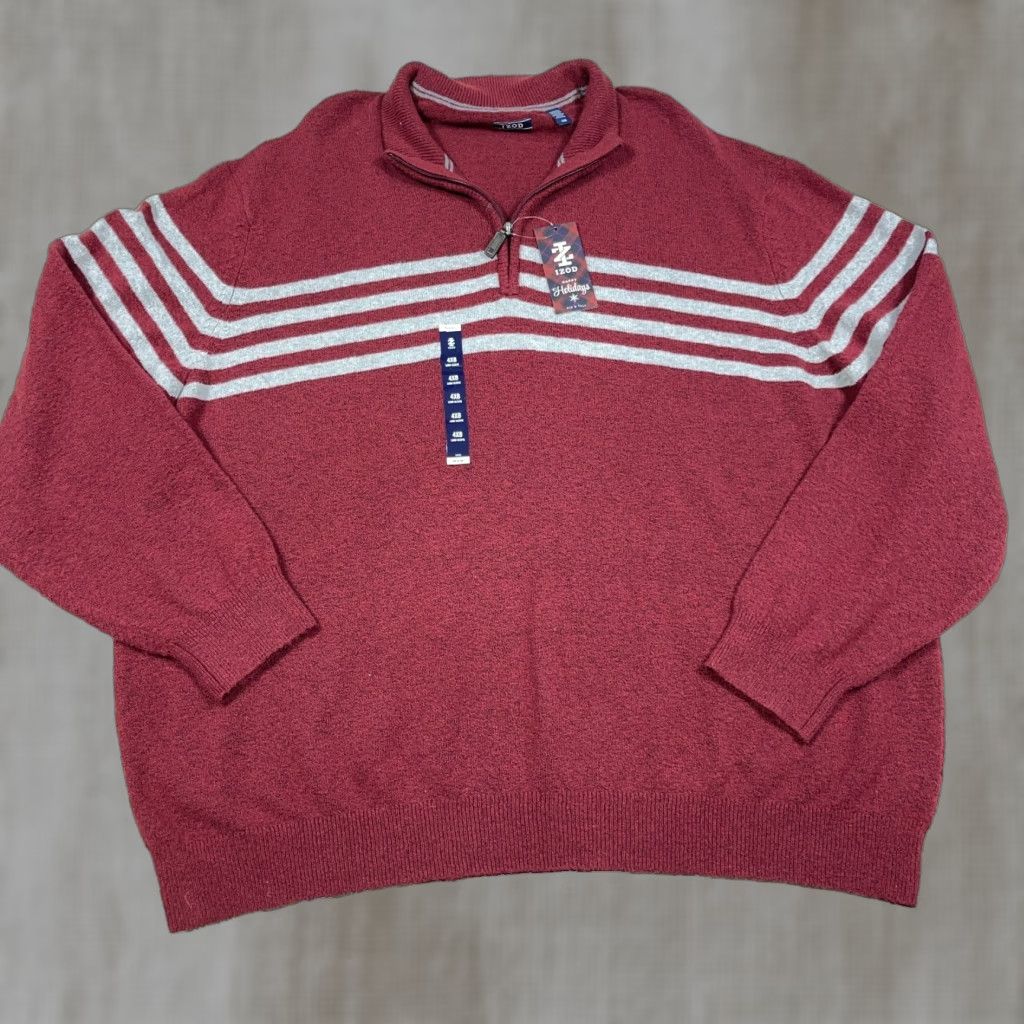 Izod IZOD Sweater Men 4XB Velvet Maroon Gray Pullover Quarter Zip Knit Stripes NEW Size US XXL / EU 58 / 5 - 1 Thumbnail