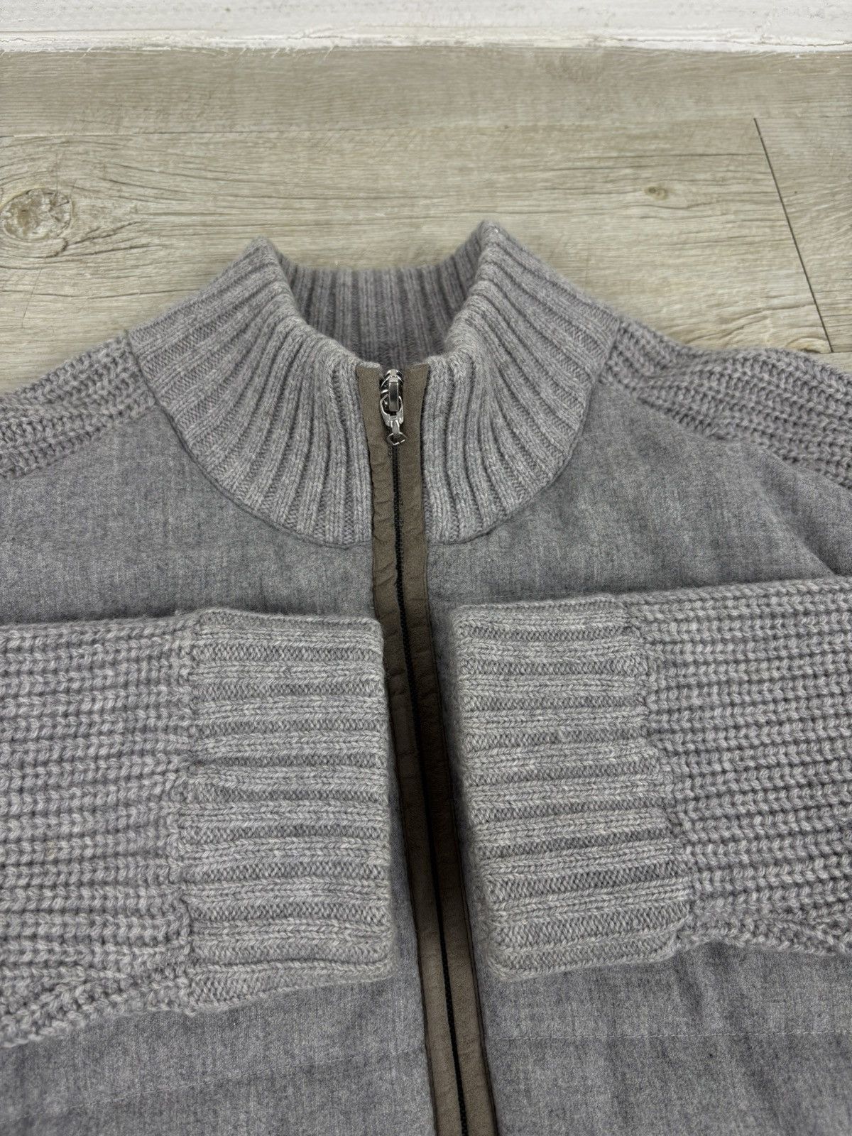 Gran Sasso Rare Sartorial Gran Sasso Knit Wool-Cashmere Down Jacket Full-Zip Cardigan Bomber Size US XL / EU 56 / 4 - 8 Thumbnail