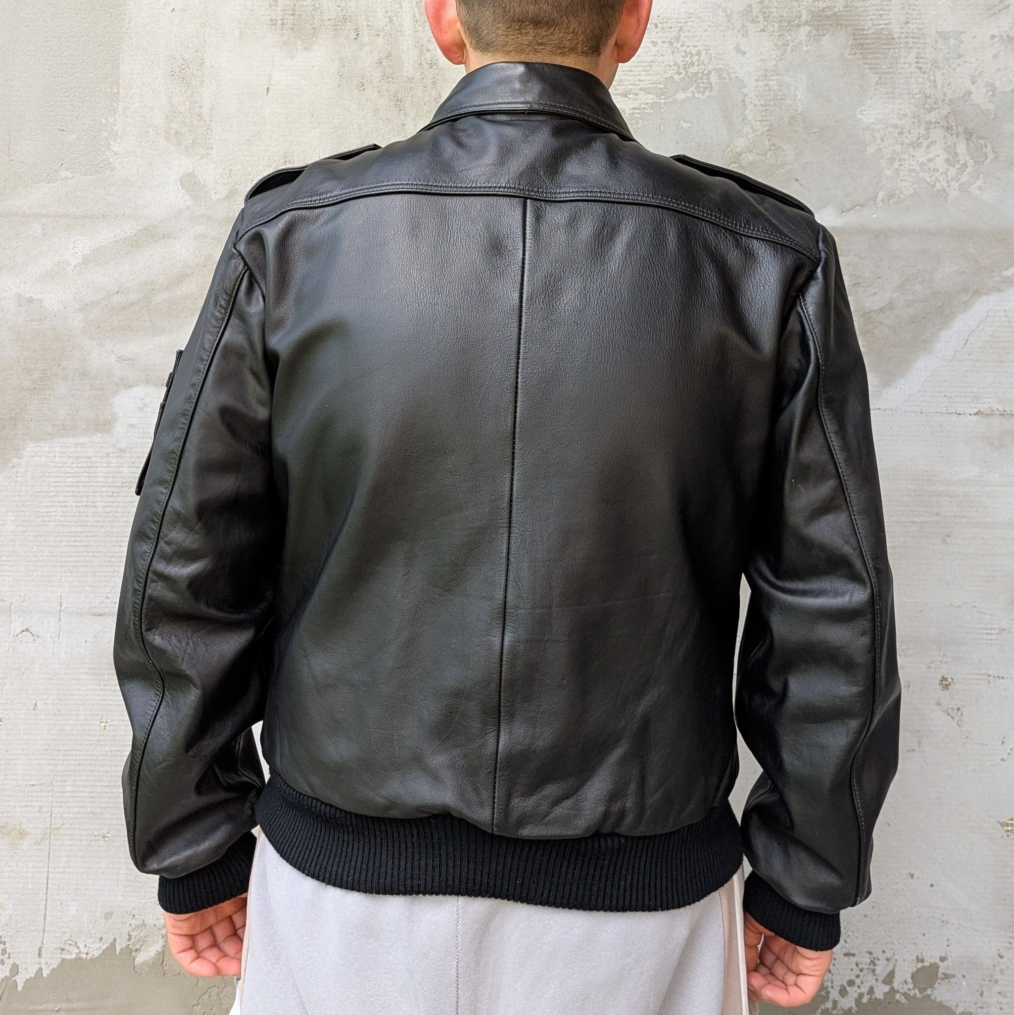 Leather × Vintage Men's Black Heavy Leather Biker Jacket Pilot Bomber Size US L / EU 52-54 / 3 - 11 Thumbnail