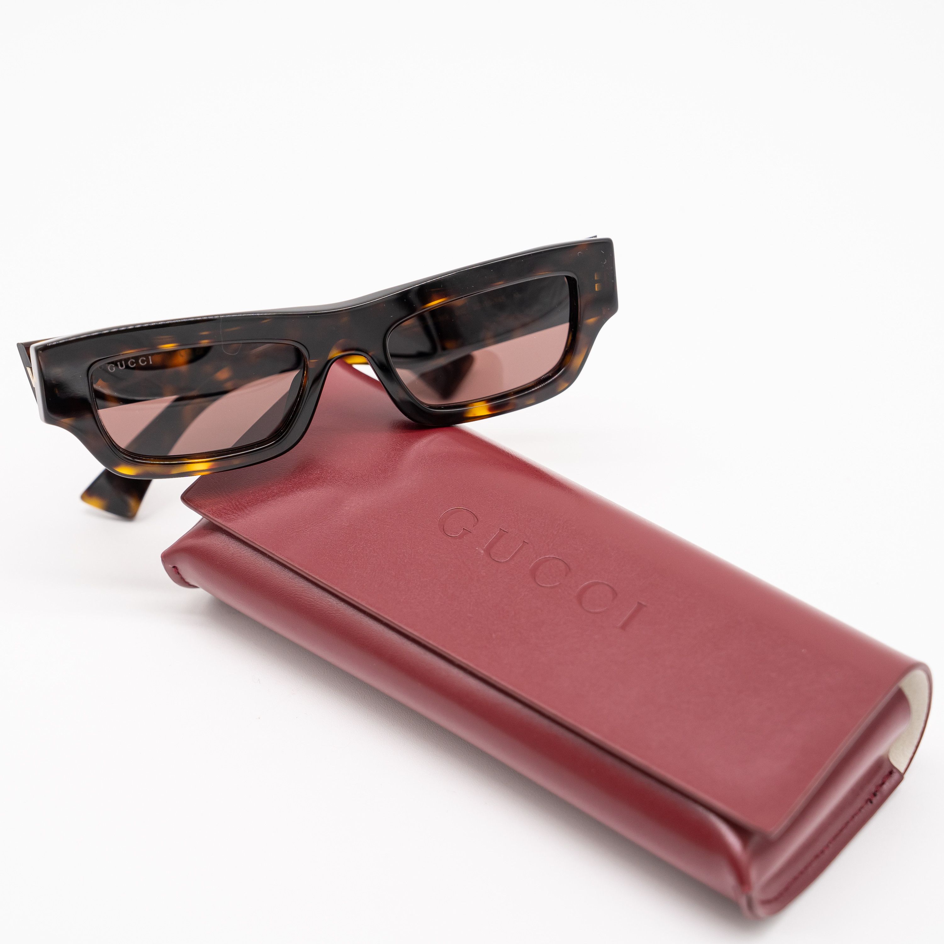 Gucci Gucci GG1839S Rectangular Frame Tortoise Acetate Sunglasses Size ONE SIZE - 2 Thumbnail
