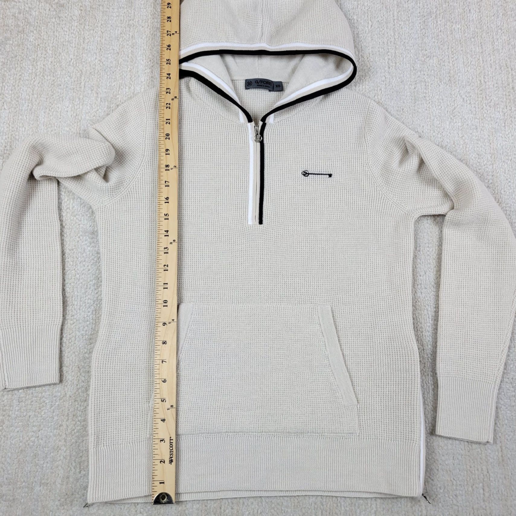 G/FORE G Fore Waffle Stitch Wool Pullover Hoodie Womens XS Beige Stone 1/4 Zip Sweater Size XS / US 0-2 / IT 36-38 - 5 Thumbnail