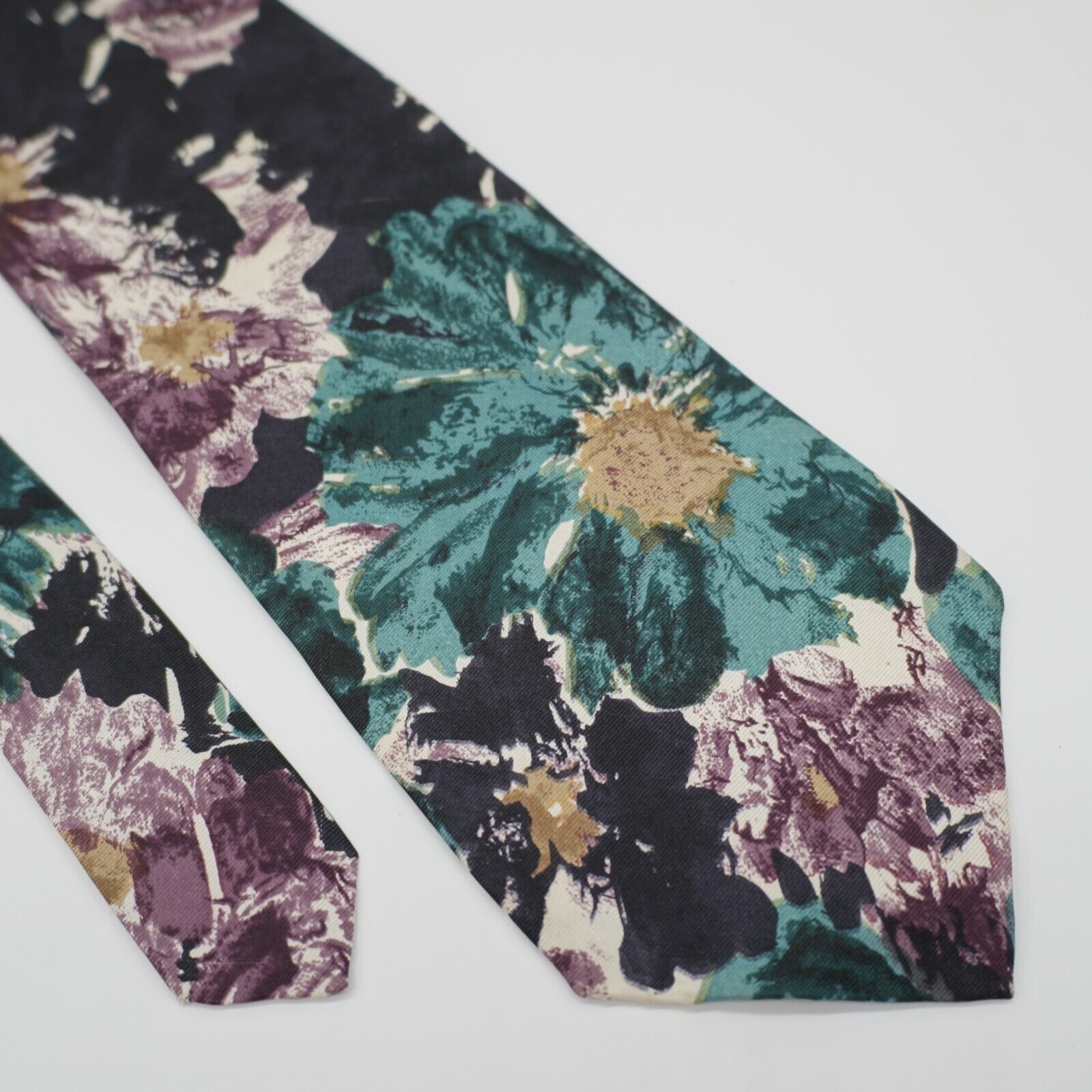 Stafford Stafford Teal Black Purple Floral Print Wide Silk Tie Size ONE SIZE - 1 Thumbnail