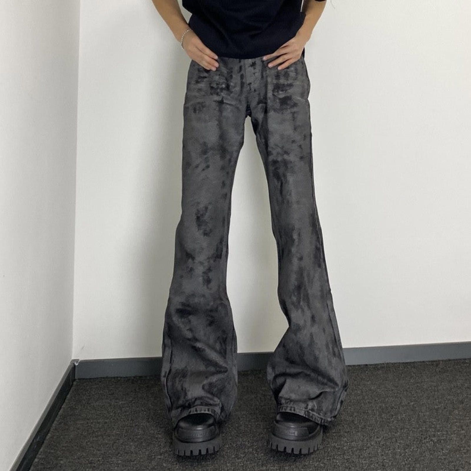 Jean Retro Flared Jeans – Waxed Shine, Brushed Wash Finish Size US 32 / EU 48 - 1 Thumbnail