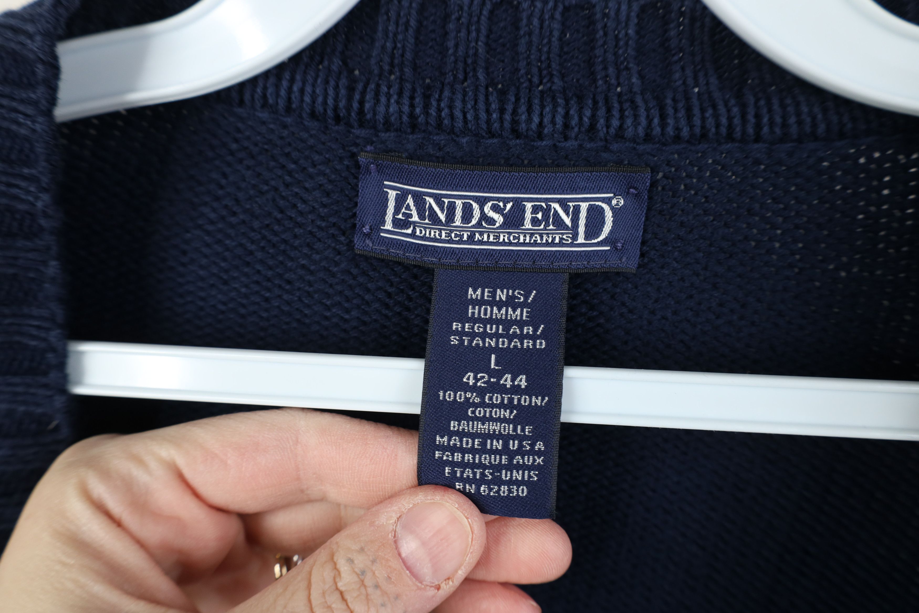 Lands' End Vintage 90s Lands End Ribbed Knit V-Neck Sweater Blue USA Size US L / EU 52-54 / 3 - 4 Thumbnail