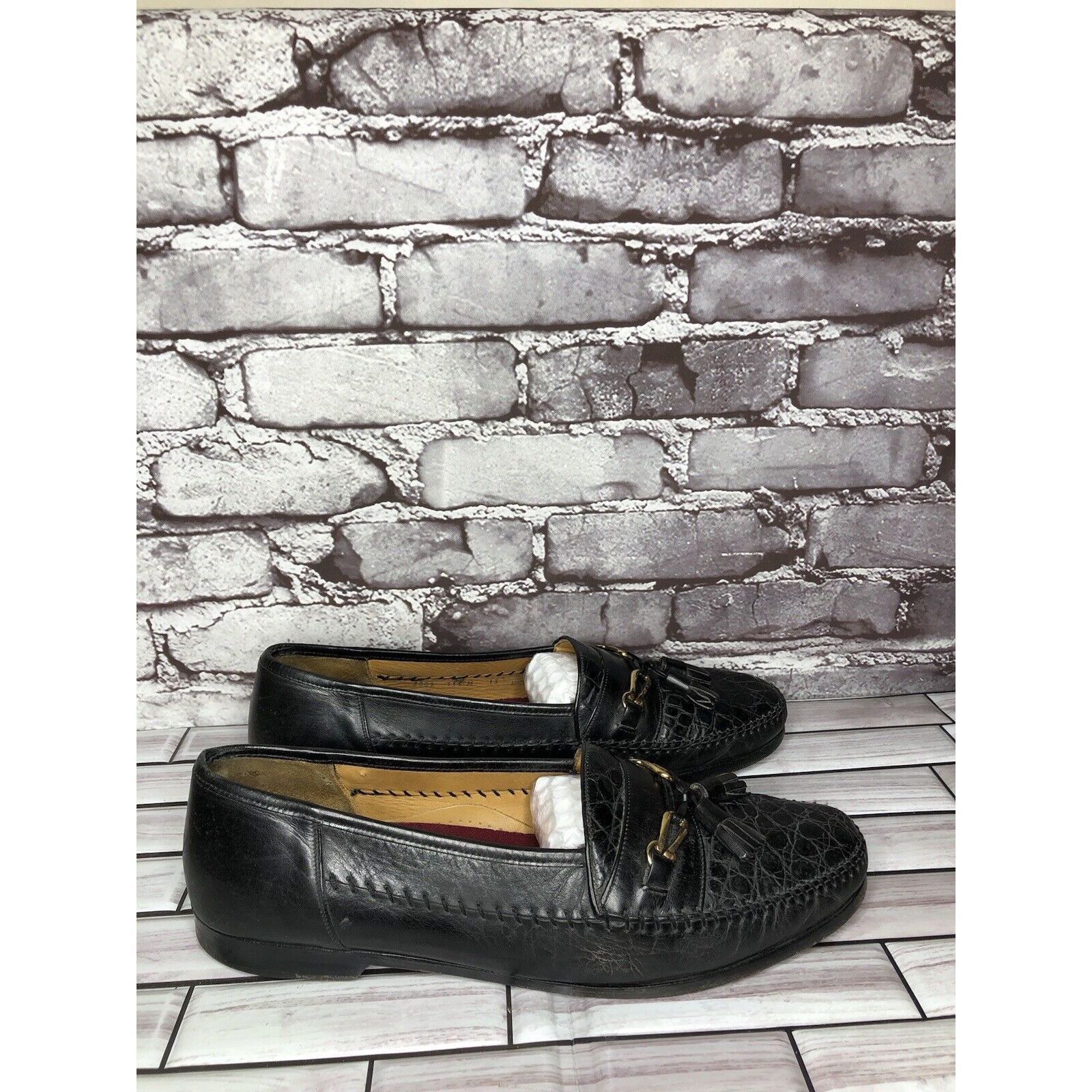 Other Anthony’s Black Leather Croc Print Tassel Loafers Dress Shoe Size US 13 / EU 46 - 3 Thumbnail