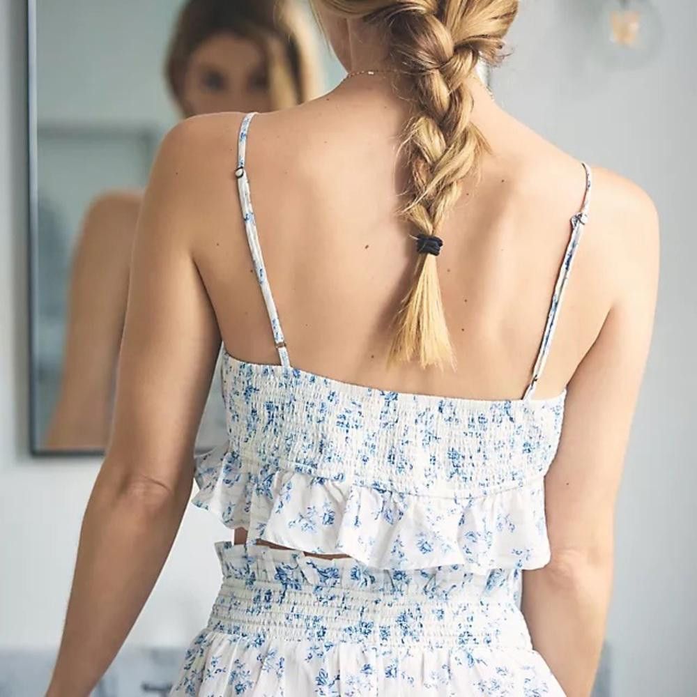 Designer Anthropologie White and Blue Floral Bralette Size ONE SIZE - 4 Thumbnail