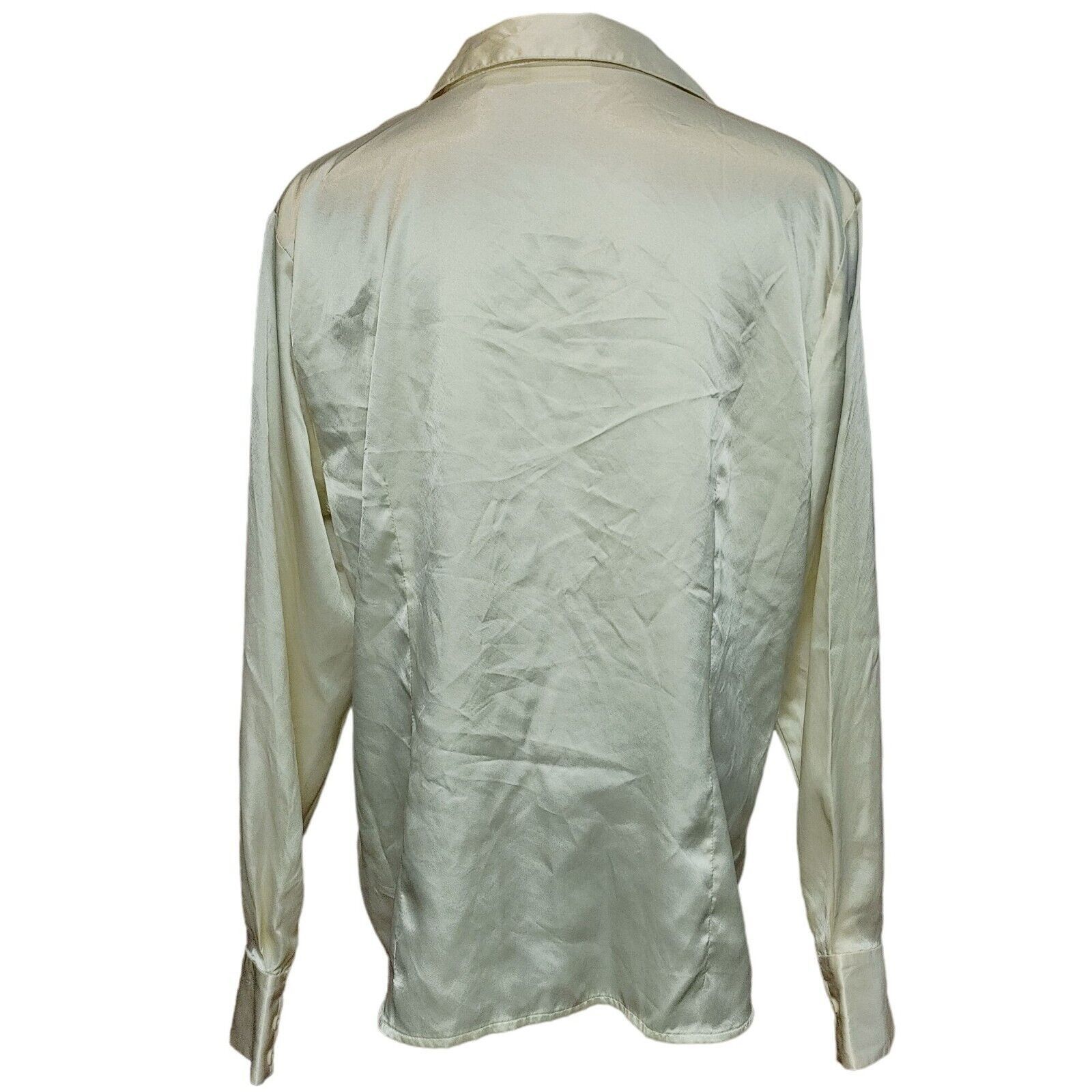 Covington Covington Women's White Satin Long Sleeve Button Down Top 18 Size XXL / US 16-18 / IT 52-54 - 2 Thumbnail