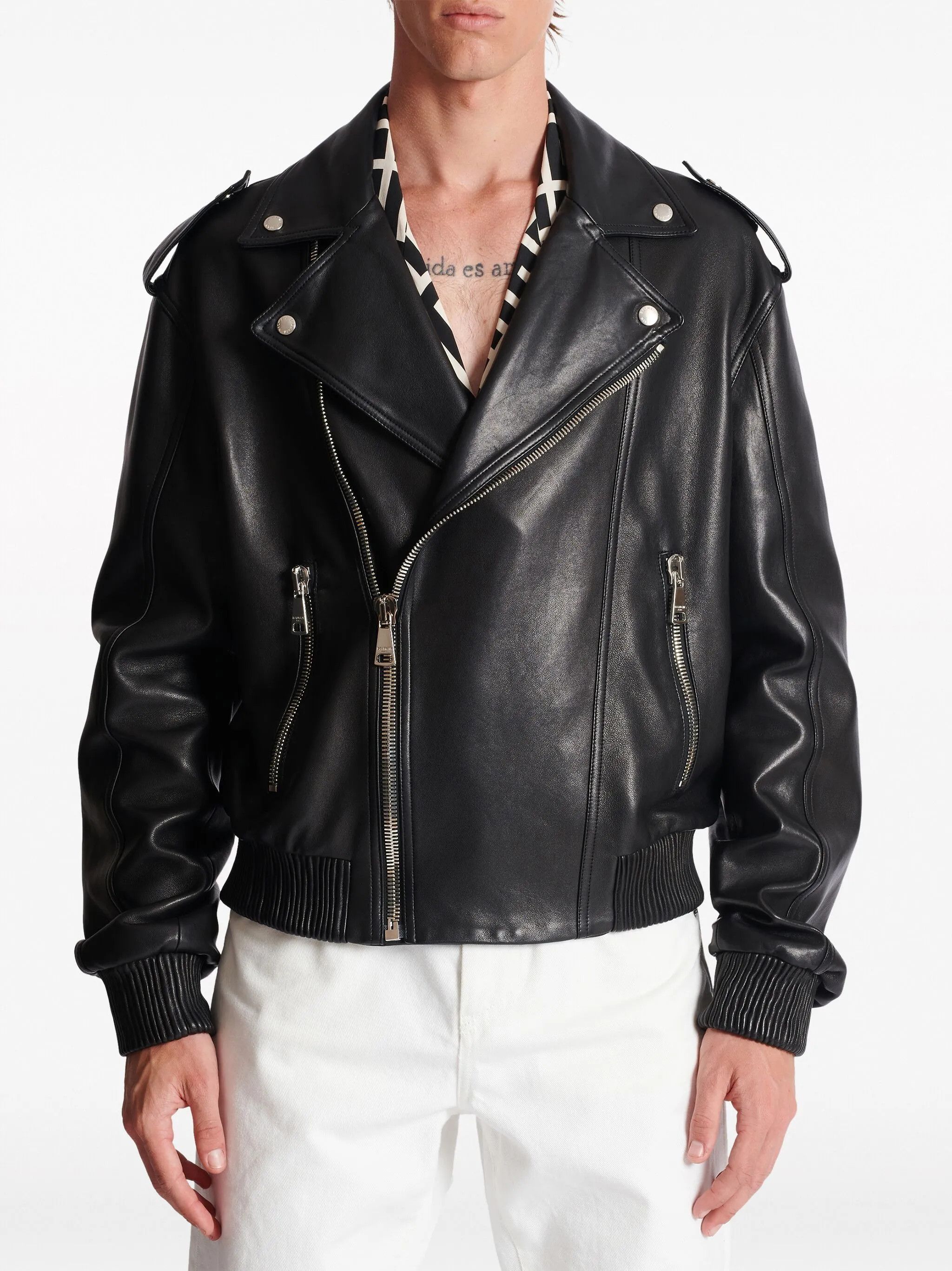 Balmain o1srvl11e1025 Leather Biker Jacket in Black Size US M / EU 48-50 / 2 - 4 Thumbnail