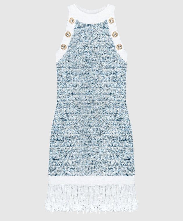 Balmain o1s1wg110825 Tweed Dress With Linen in Blue/White Size L / US 10 / IT 46 - 1 Thumbnail