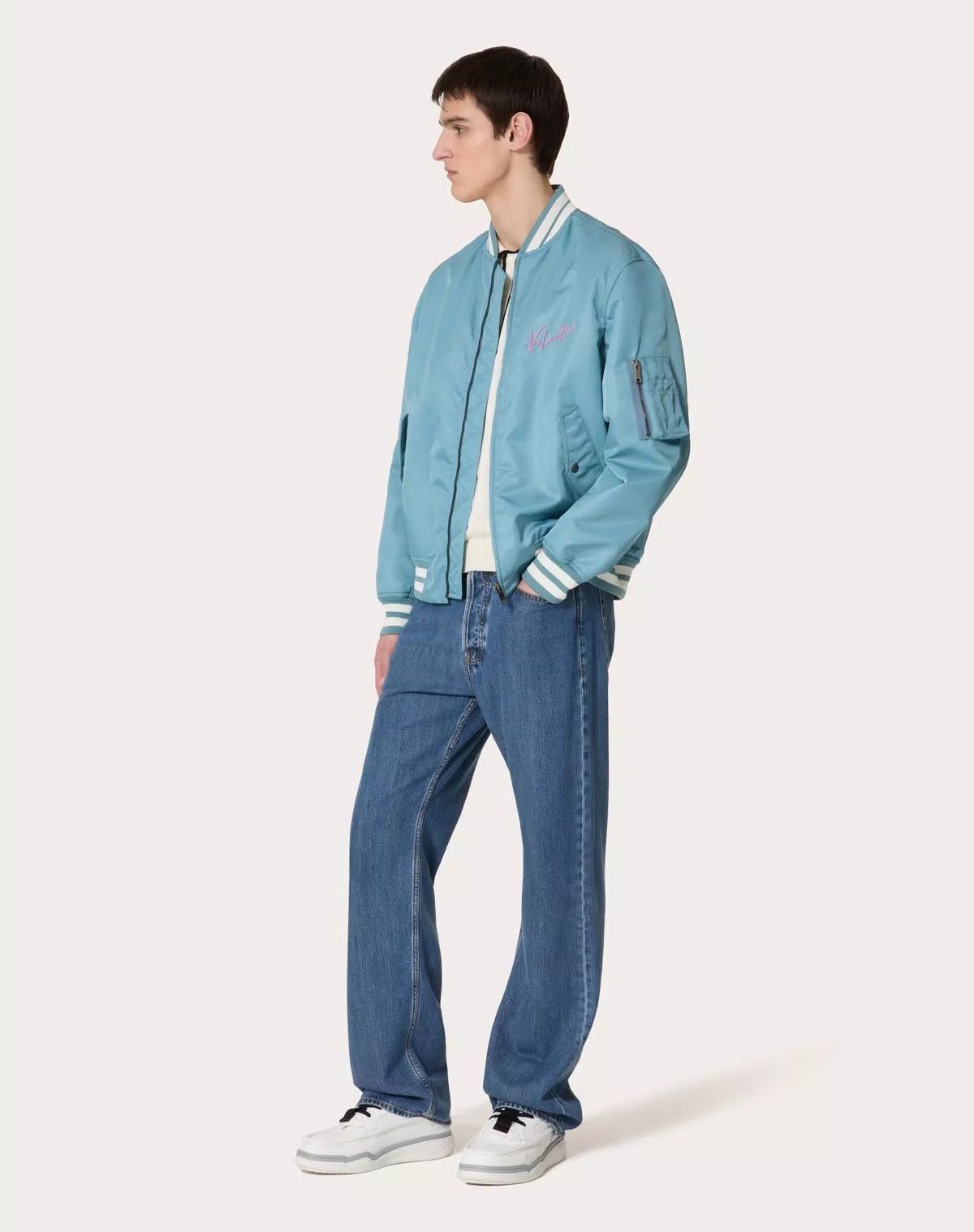 Valentino oc11z0725 Nylon Bomber Jacket in Light Blue Size US L / EU 52-54 / 3 - 3 Thumbnail