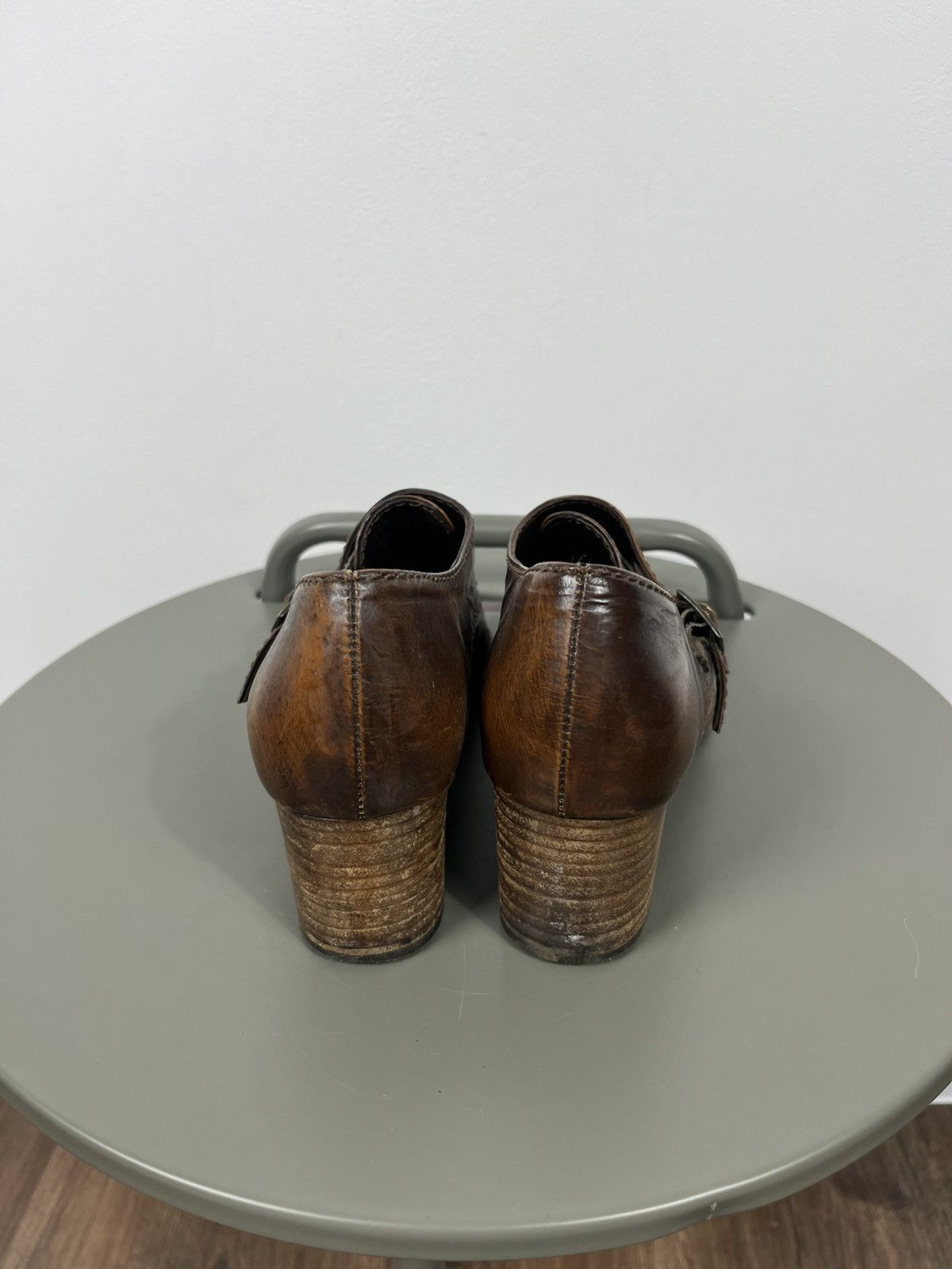 Leather Women’s Leather Buckle Heeled Shoes Brown Vintage EU 38 Size US 7 / IT 37 - 5 Thumbnail