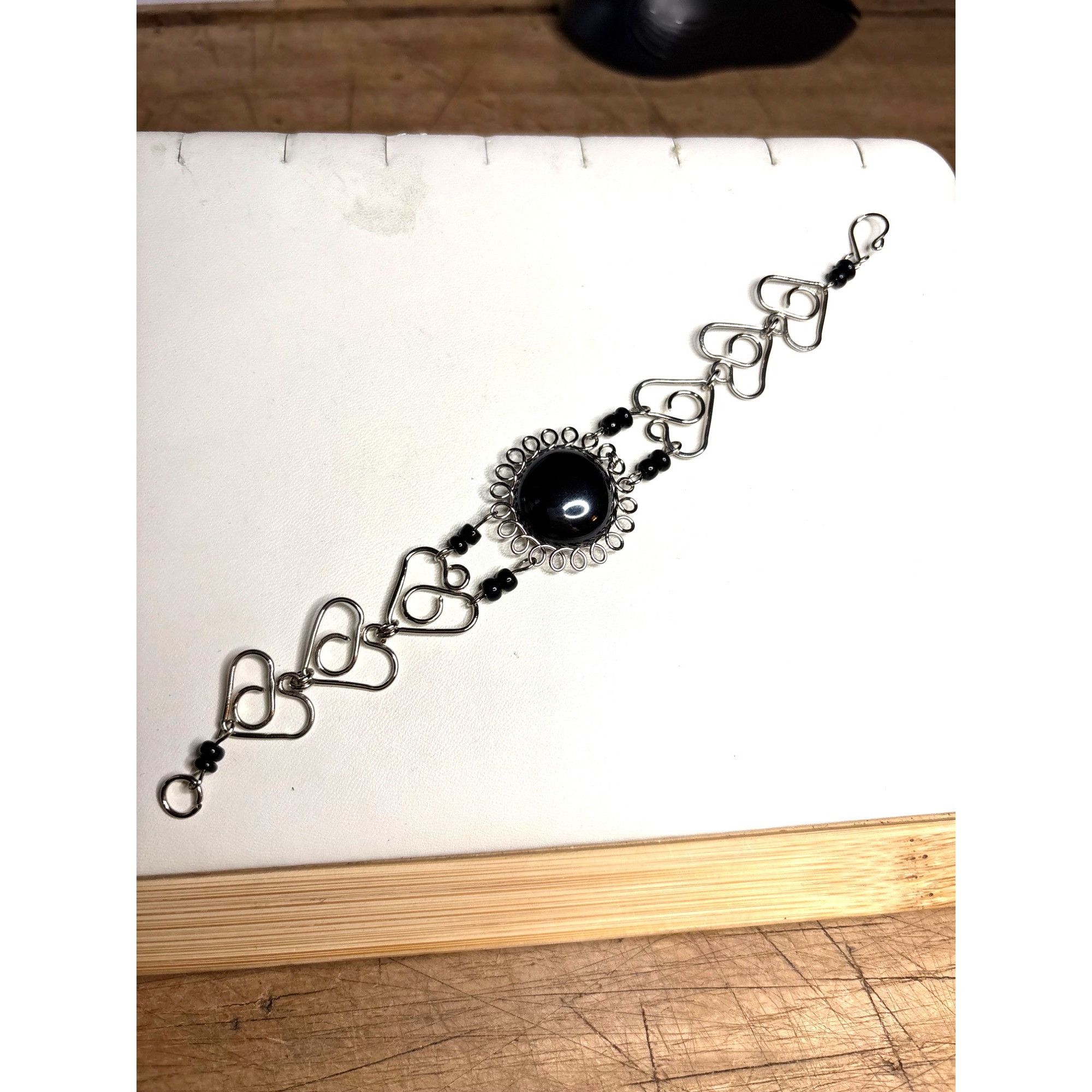 Other Silver & Black Stone Heart Link Bracelet With Box Size ONE SIZE - 5 Thumbnail