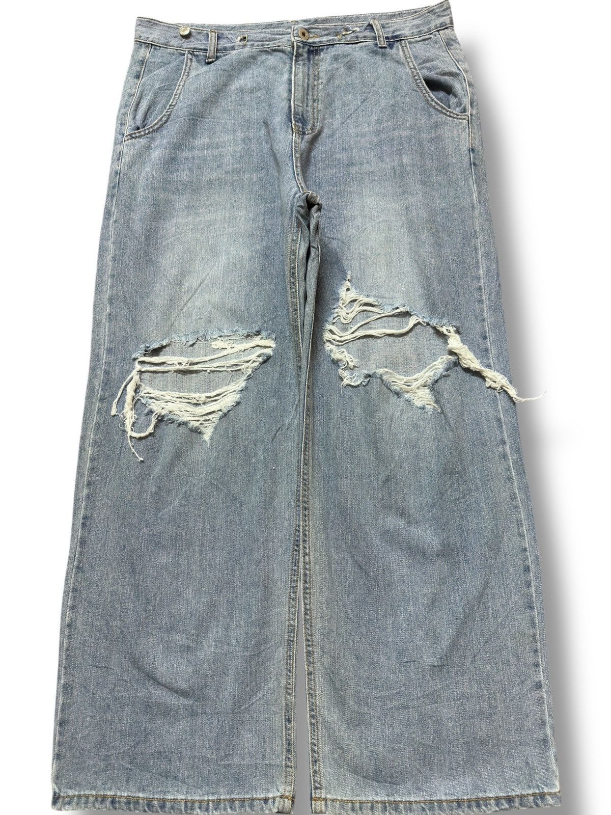 JNCO Vintage MUZE Baggy Faded Grunge Distressed Denim Size US 35 - 1 Thumbnail