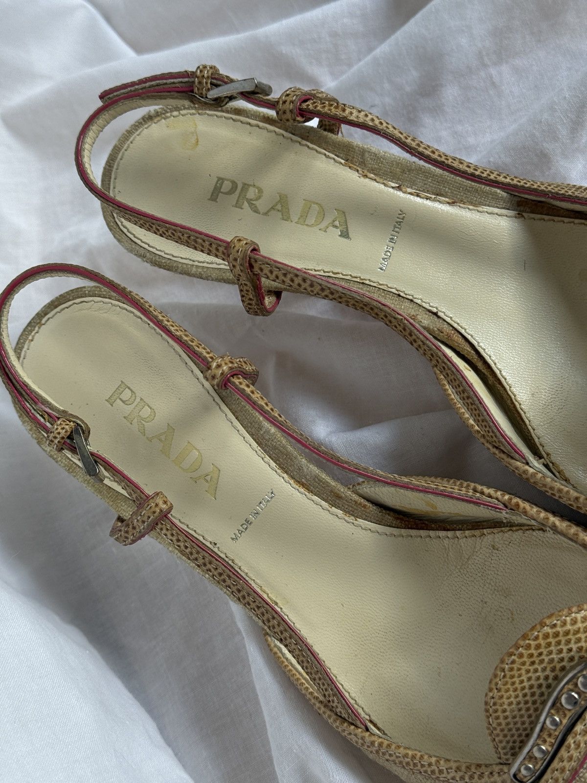 Prada Prada Cloth Beige Buckle Mules Kitten Heels Size US 6.5 / IT 36.5 - 5 Thumbnail
