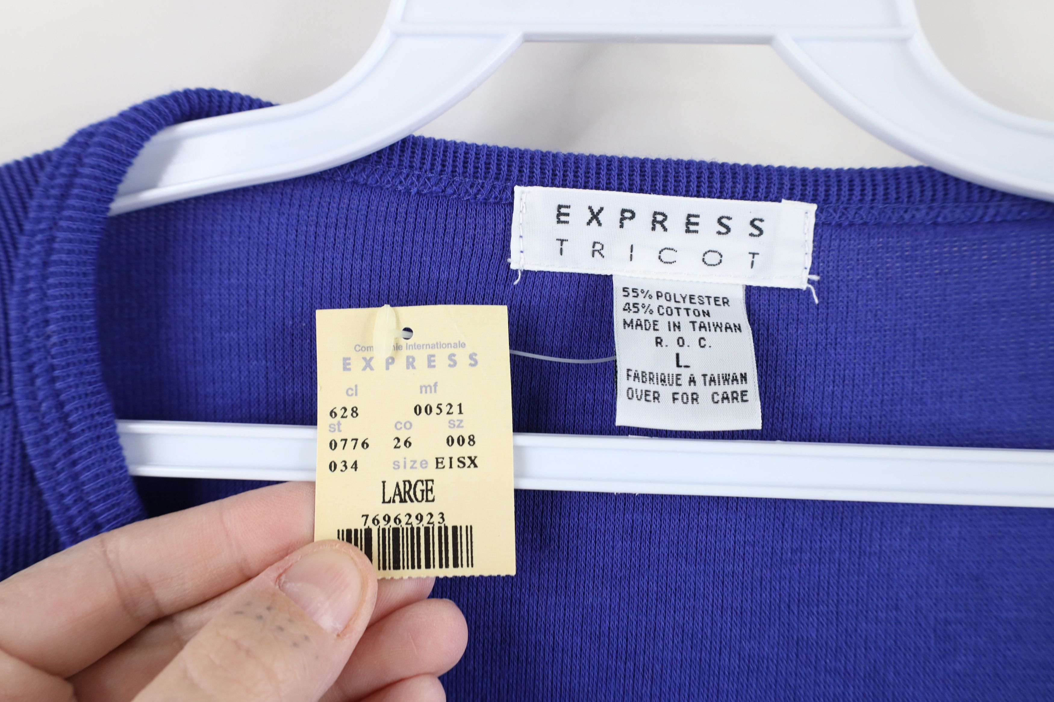 Express × Vintage Deadstock Vintage 90s Express Ribbed Knit T-Shirt Blue Size L / US 10 / IT 46 - 4 Thumbnail