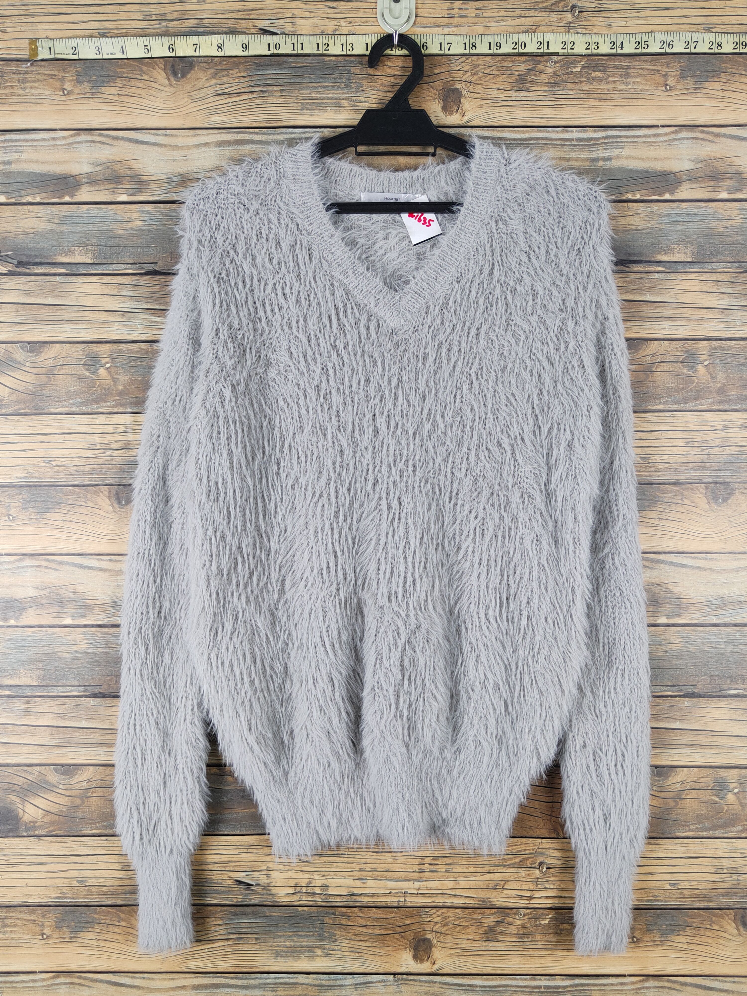 Roomy\'s Gray Shag Shaggy Fur Mohair Knitwear #W1635