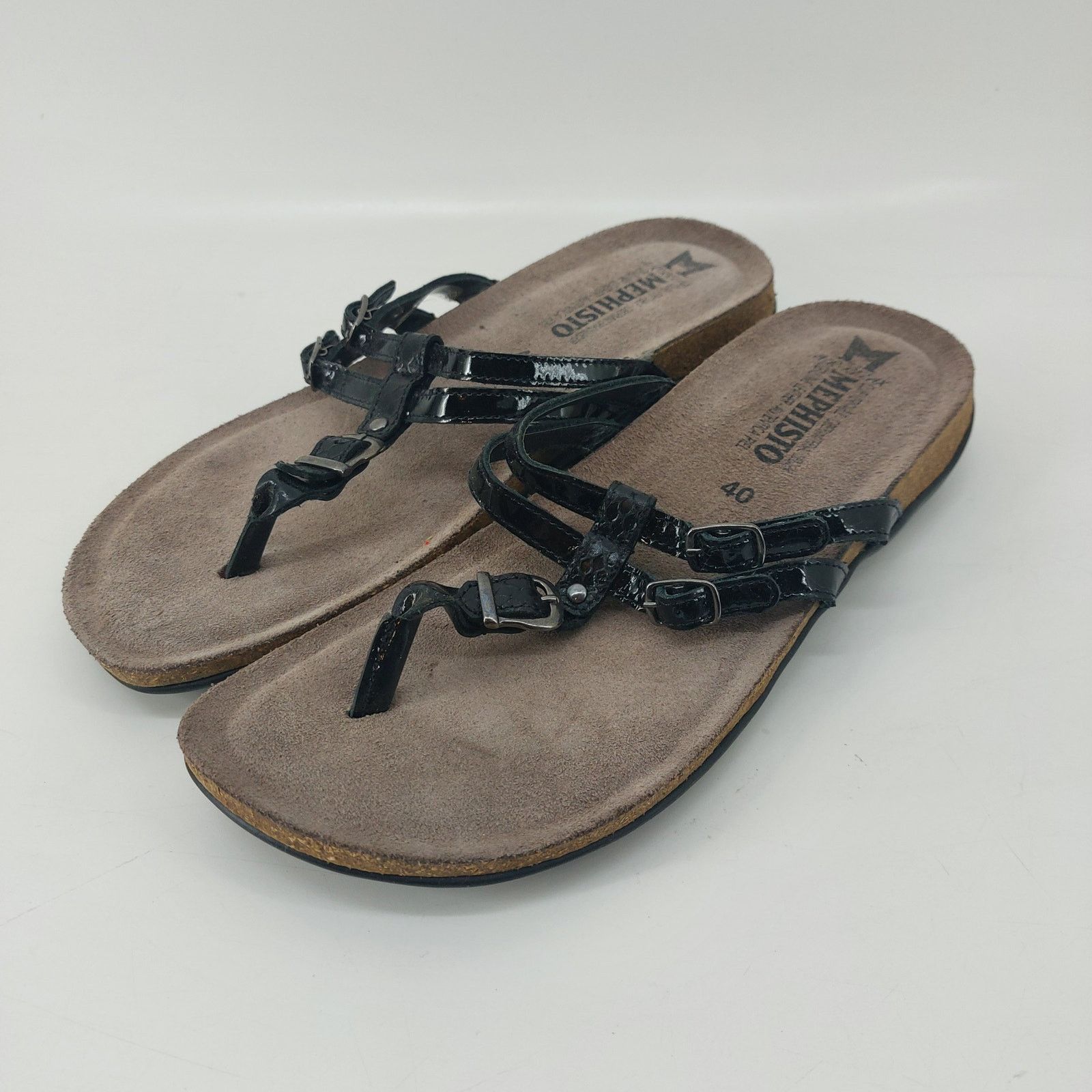 Mephisto Mephisto Womens Black Patent Leather Thong Sandals 10 EUR 40 Size US 10 / IT 40 - 3 Thumbnail