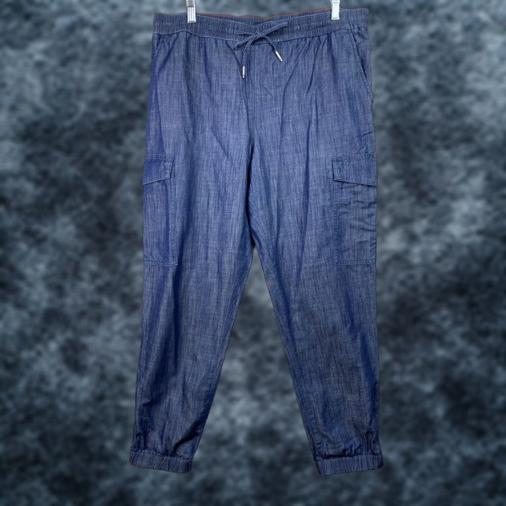 Tommy Hilfiger Tommy Hilfiger Womens Cargo Pants M Dark Wash Chambray Denim Jogger Drawstring Size 32" / US 10 / IT 46 - 1 Thumbnail