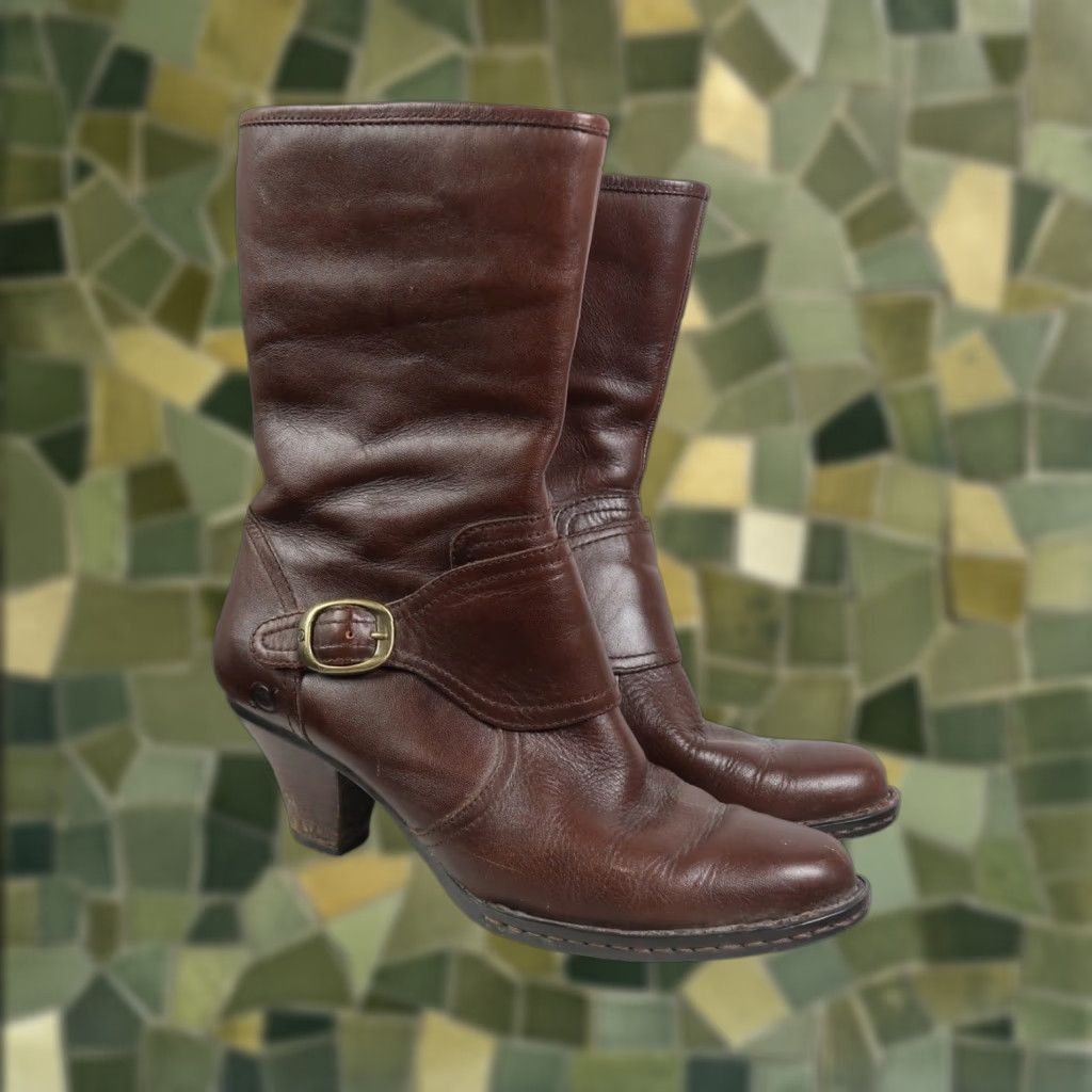 Born Born Brown Leather Boots Mid Calf Zip Closure 7.5 Women Heel 2.75" Bootie Casual Fall Spring Size 7.5 Brown Leather Mid Calf Boots Size US 8 / IT 38 - 1 Thumbnail