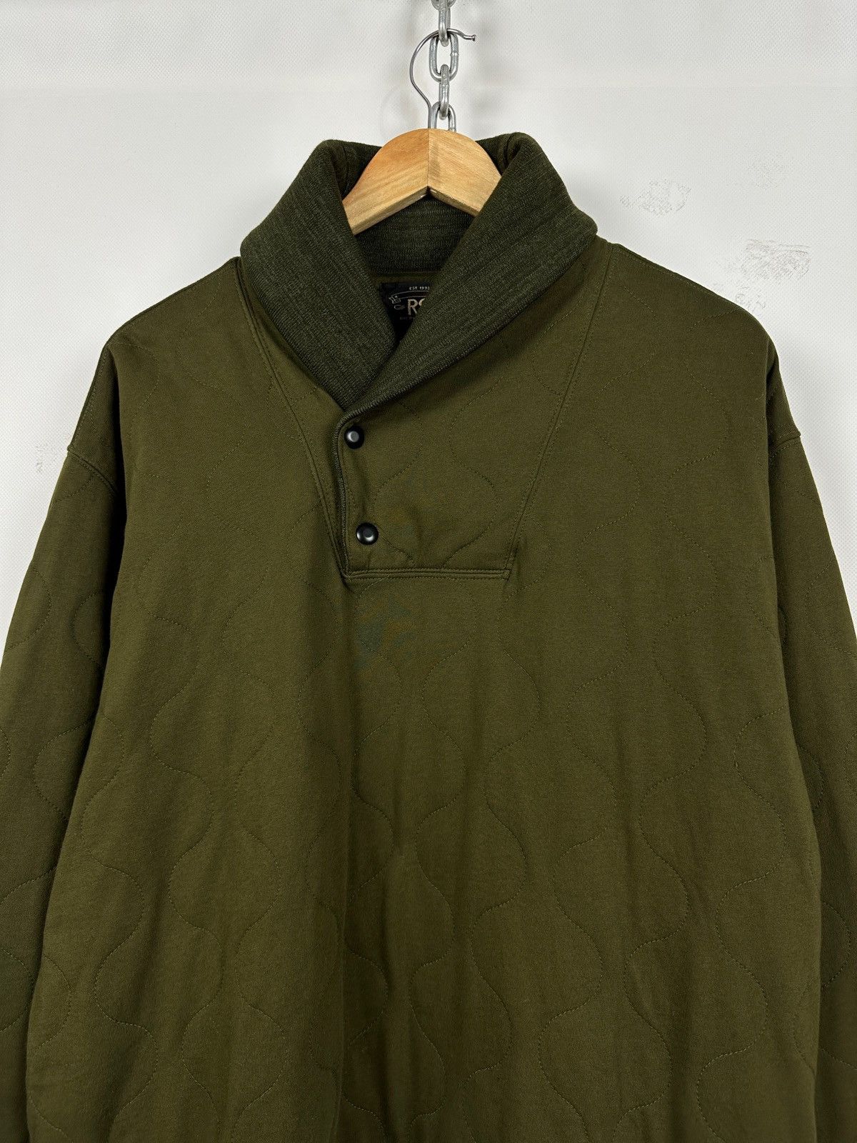 RRL Ralph Lauren RRL Ralph Lauren Khaki Quilted Shawl Collar Sweatshirt Size US XL / EU 56 / 4 - 3 Thumbnail