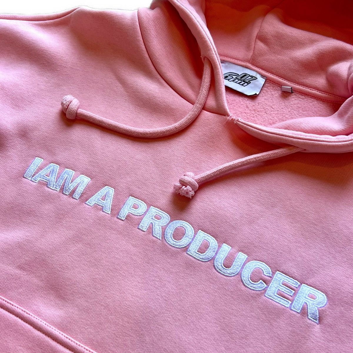 image of 6Pm X Oz “I Am A Producer” Cropped Hoodie in Pink, Men's (Size Small)