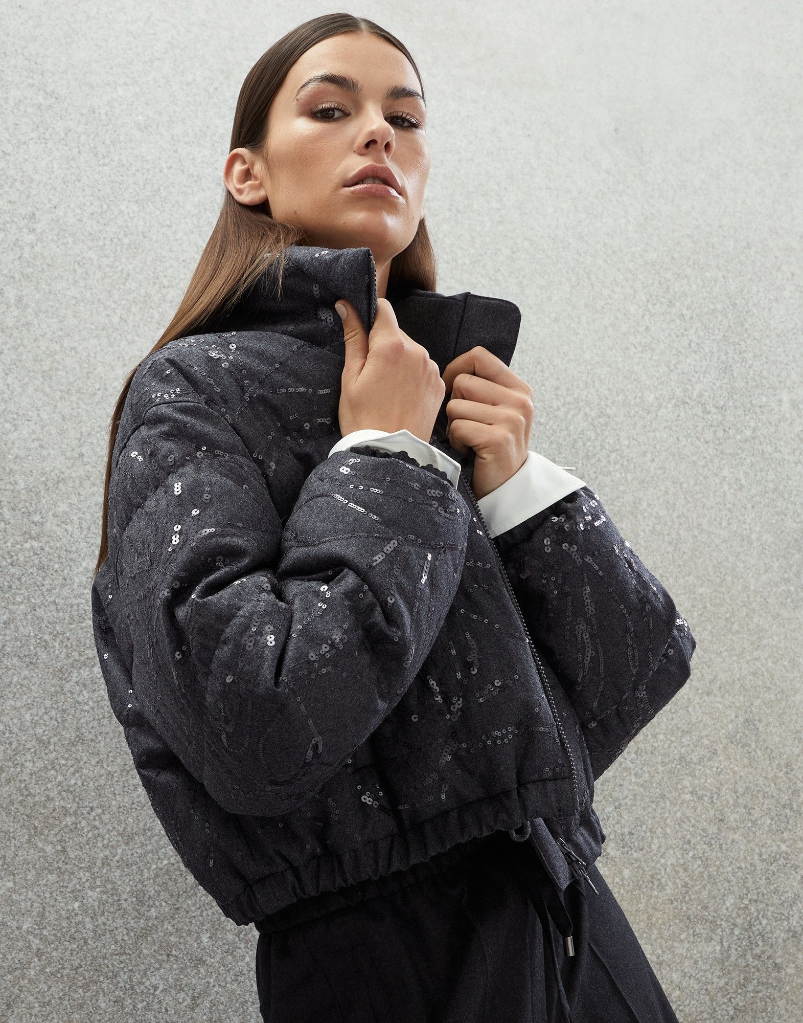 Brunello Cucinelli o1la1rc1a0325 Padded Jacket With Sequins in Grey Size M / US 6-8 / IT 42-44 - 4 Thumbnail
