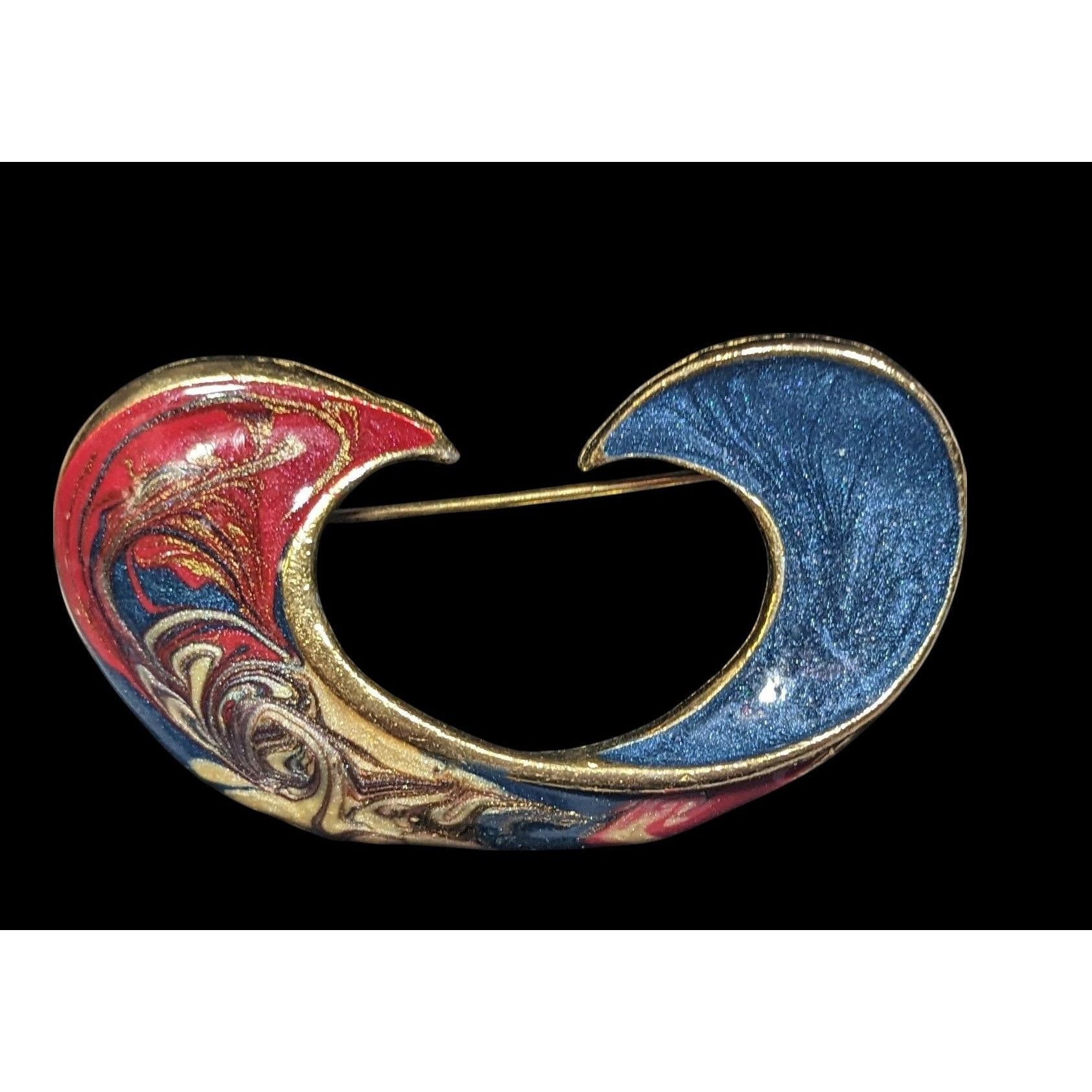 Other Vintage Red Blue And Gold Tone Enamel Swirl Brooch Size ONE SIZE - 1 Thumbnail