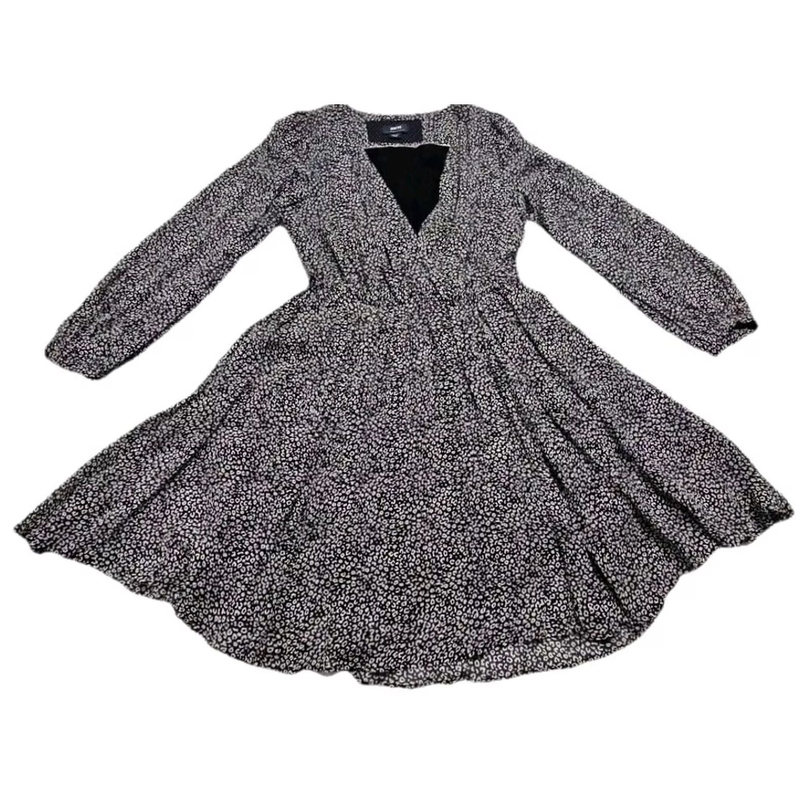 Anthropologie Maeve Anthropologie Dress Floral V-Neck Long Sleeve Fit & Flare M Black & White Bohemian Womens Size M / US 6-8 / IT 42-44 - 2 Thumbnail
