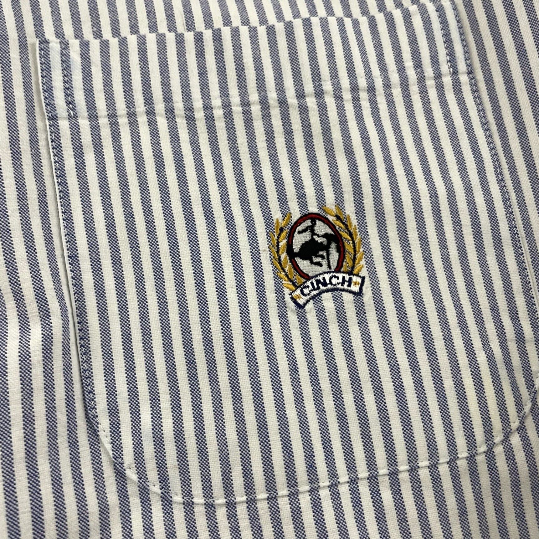 Vintage Cinch Striped Long Sleeve 100% Cotton Button Front Shirt XL Blue White Mens Shirt Size US XL / EU 56 / 4 - 3 Thumbnail