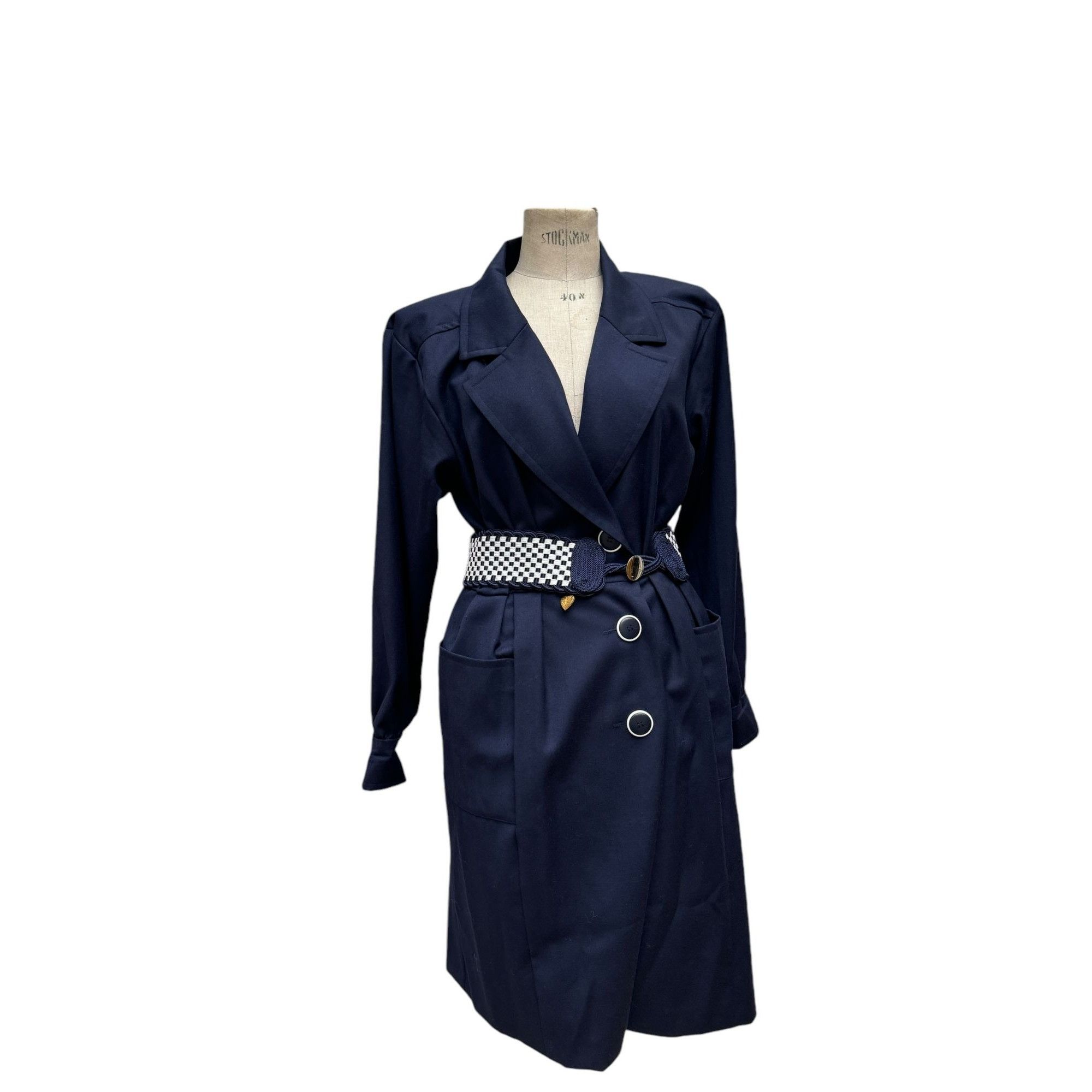 Yves Saint Laurent Vintage 1980s navy wool belted dress Size M / US 6-8 / IT 42-44 - 1 Thumbnail