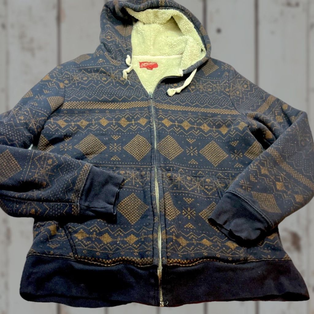 Vintage VINTAGE Arizona Jeans Hoodie L Mens BLUE Sherpa Fleece Lined Full Zip Geometric Fair Isle 90s Winter Street Mens Size US L / EU 52-54 / 3 - 1 Thumbnail