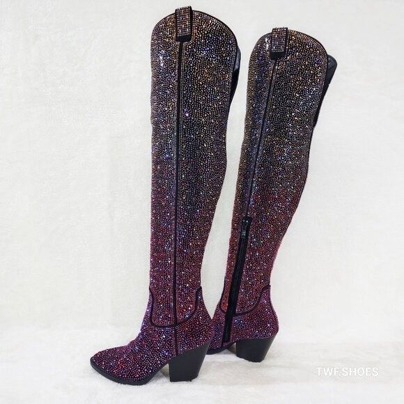 Other Country Glam Iridescent Ombre Rhinestone OTK Thigh High Cowg Size US 9 / IT 39 - 7 Thumbnail
