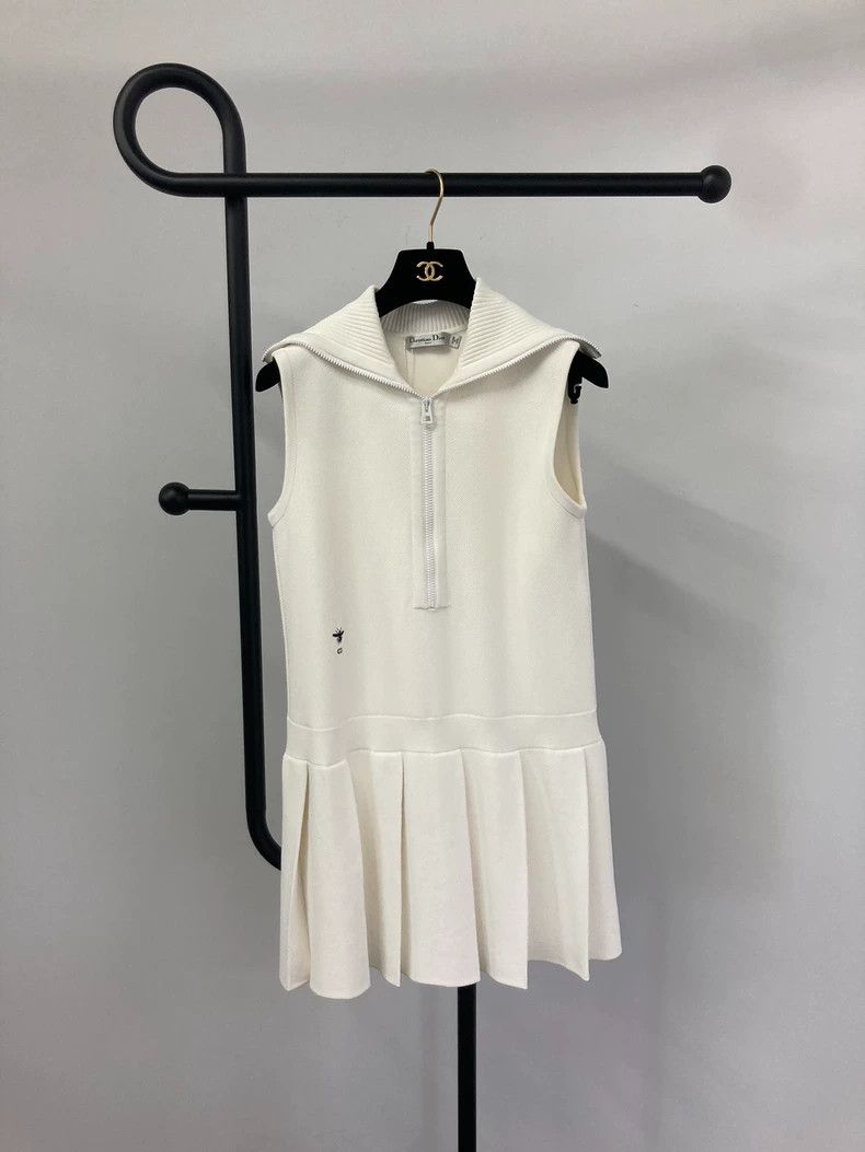 Dior Dior Sleeveless little bee white zipper lapel pleated dres Size XS / US 0-2 / IT 36-38 - 1 Thumbnail